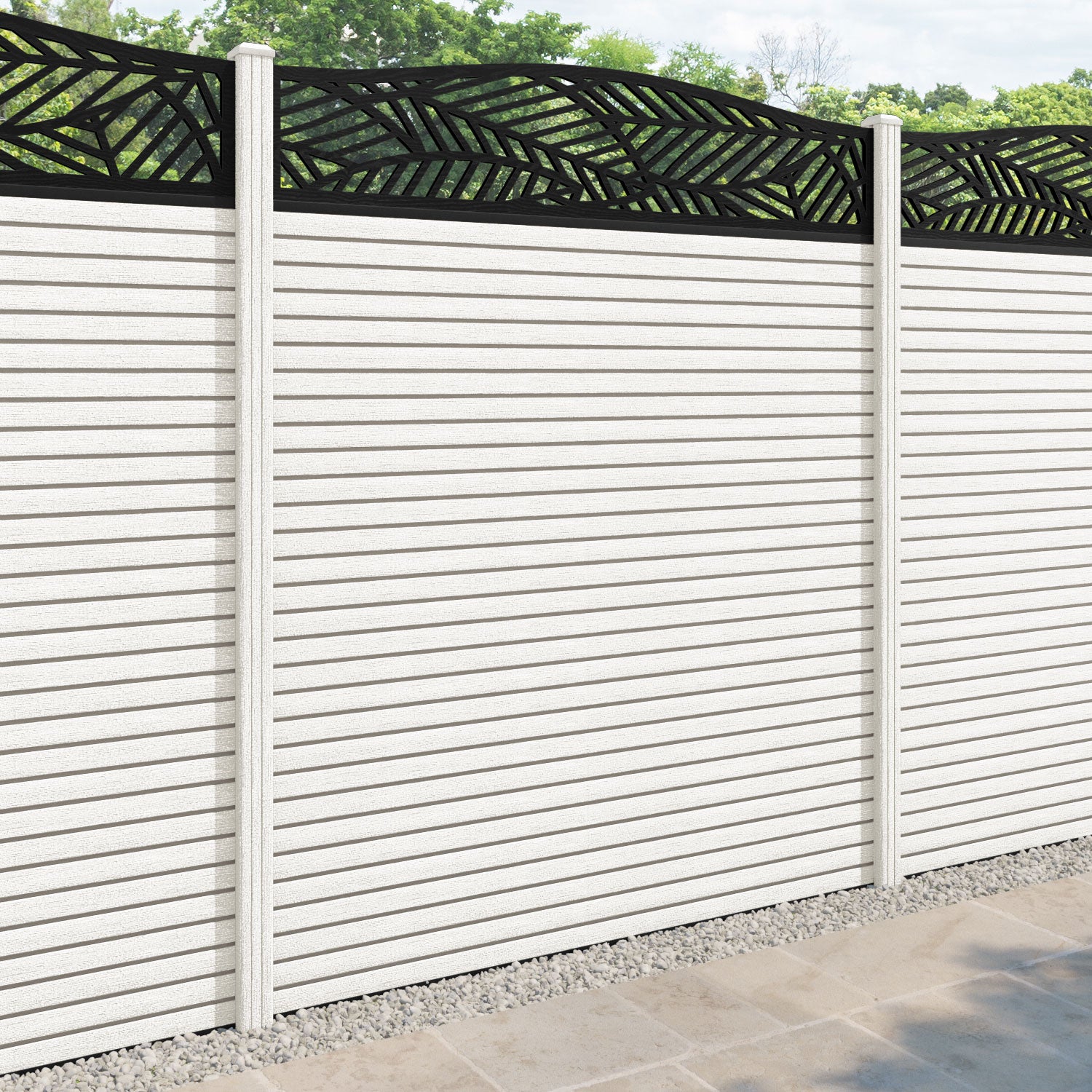 Hudson Habitat Curved Top Fence Panel - Light Stone - with our composite posts