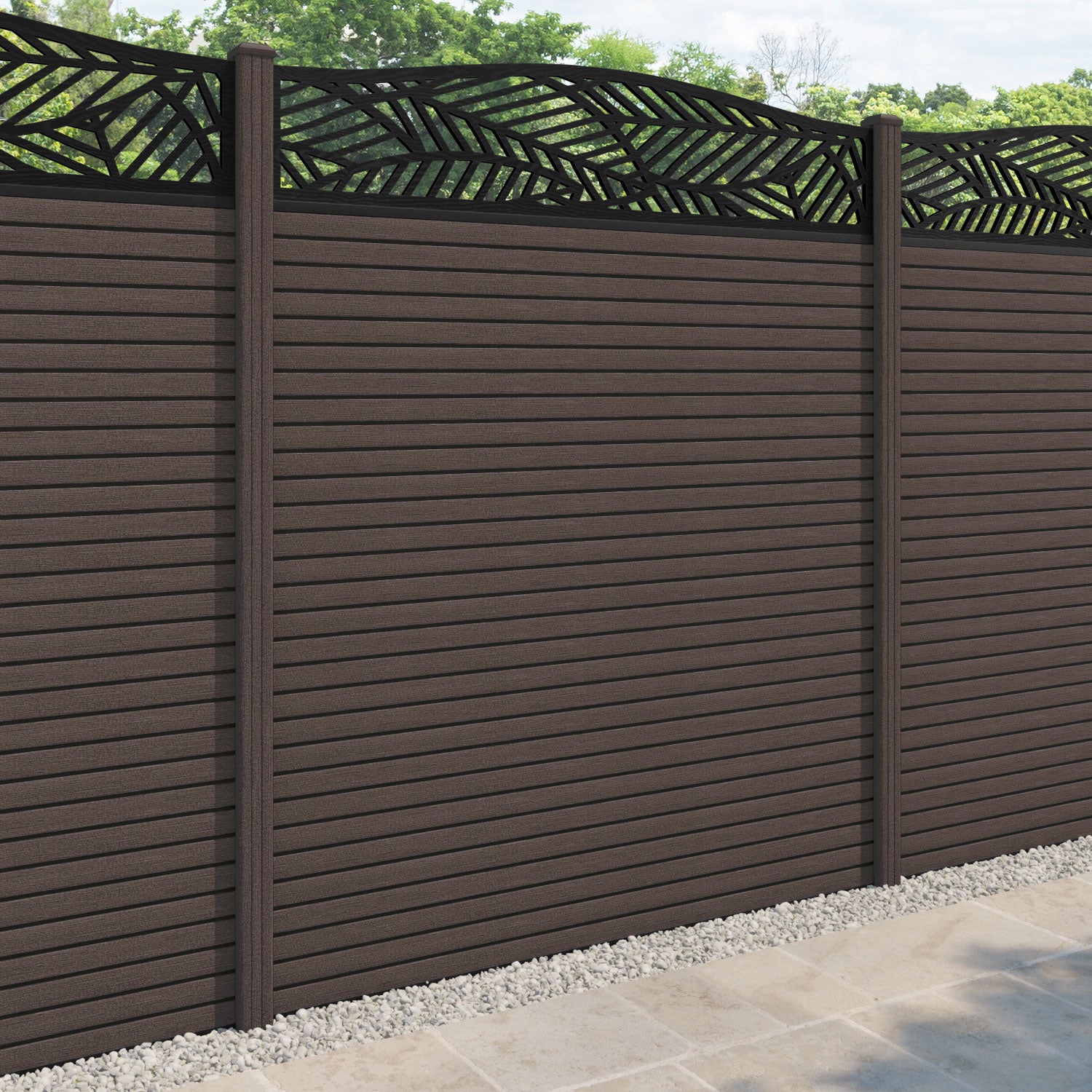 Hudson Habitat Curved Top Fence Panel - Mid Brown - with our composite posts