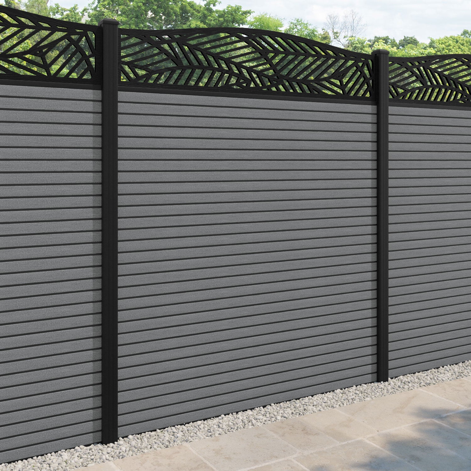 Hudson Habitat Curved Top Fence Panel - Mid Grey - with our aluminium posts
