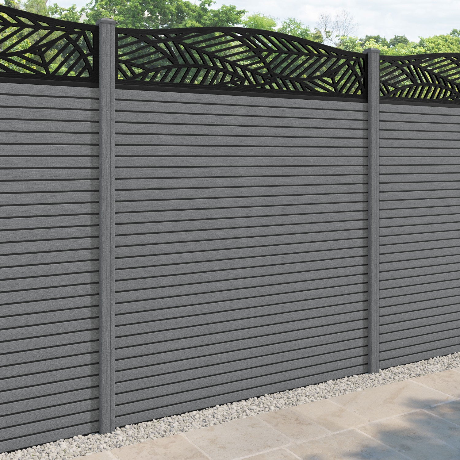 Hudson Habitat Curved Top Fence Panel - Mid Grey - with our composite posts