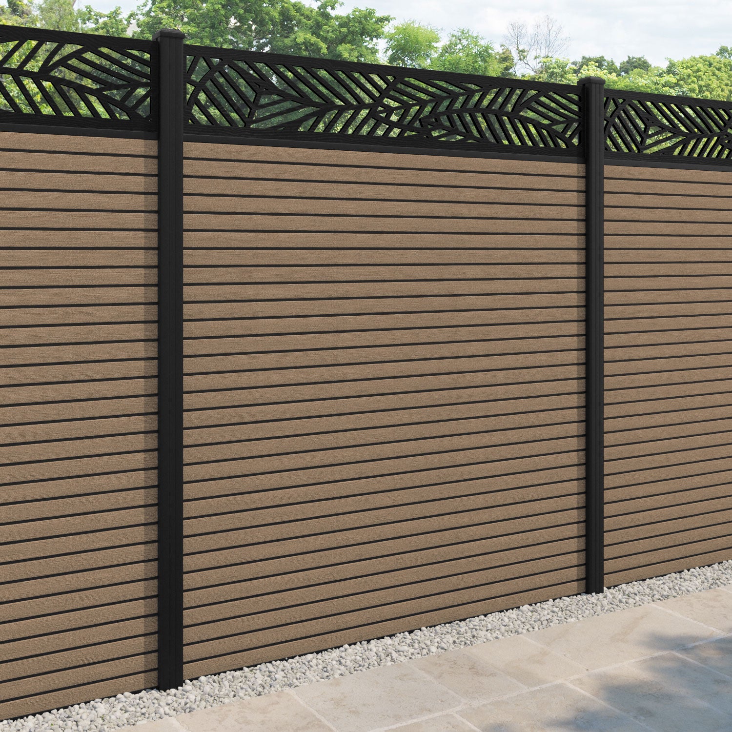 Hudson Habitat Fence Panel - Teak - with our aluminium posts