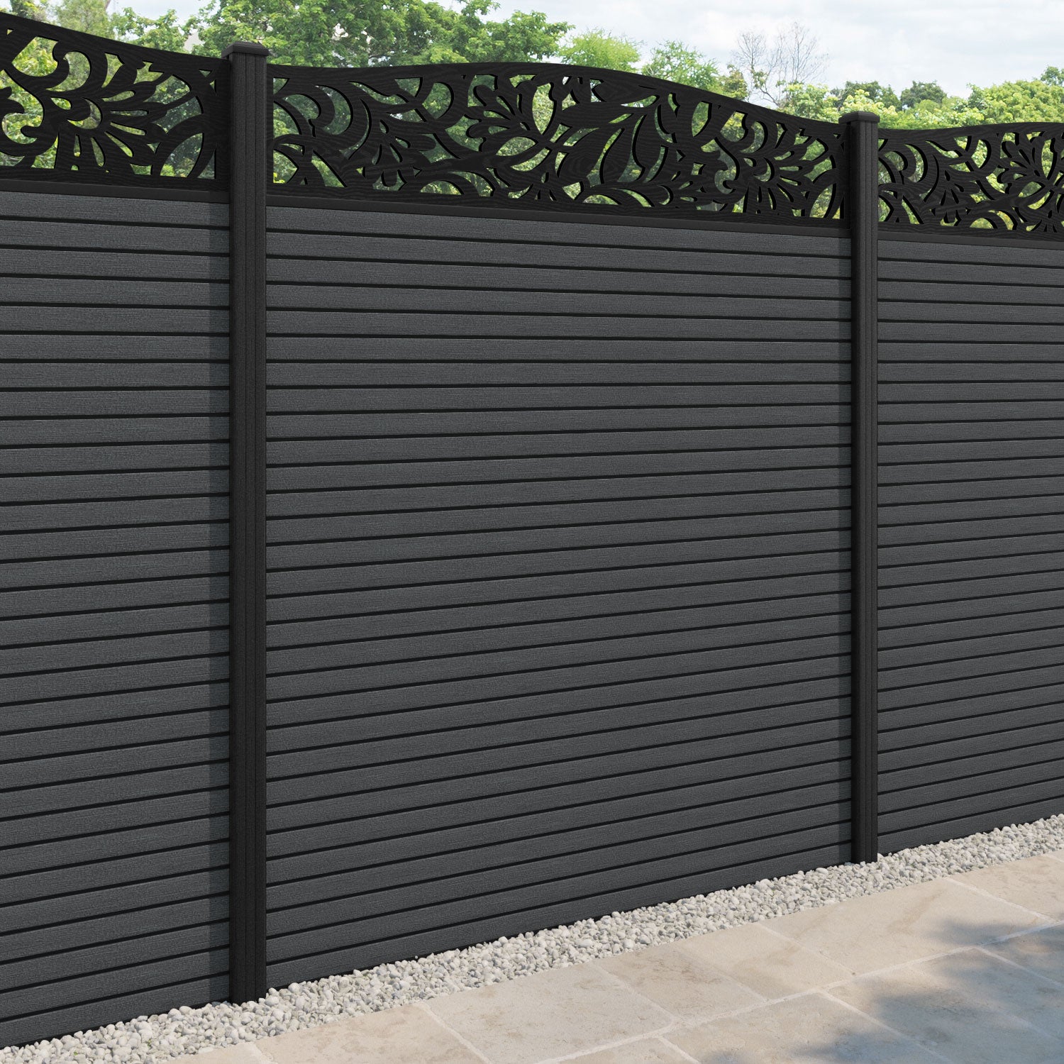 Hudson Heritage Curved Top Fence Panel - Dark Grey - with our composite posts
