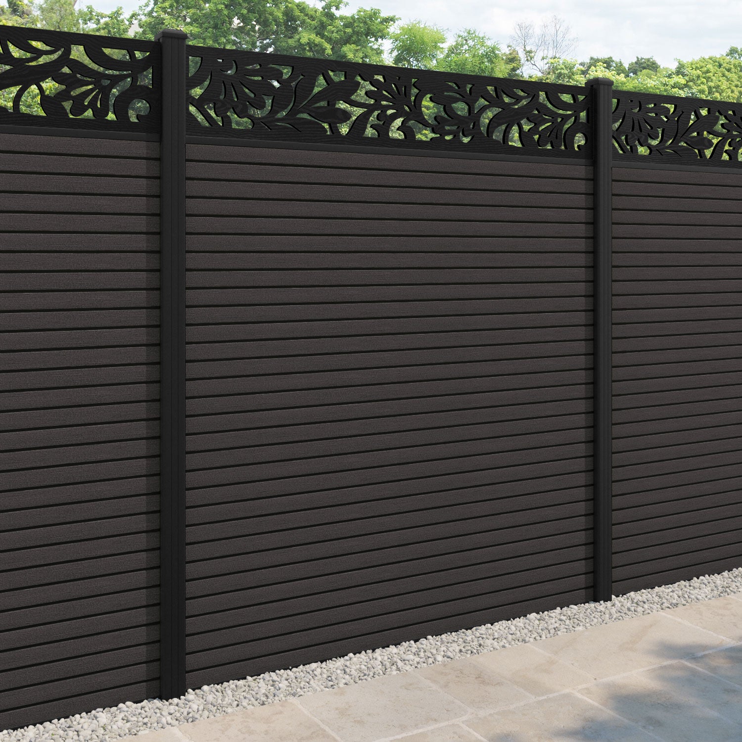 Hudson Heritage Fence Panel - Dark Oak - with our aluminium posts