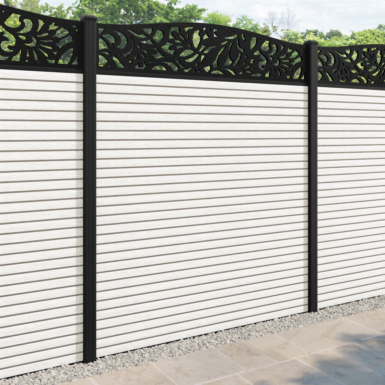 Hudson Heritage Curved Top Fence Panel - Light Stone - with our composite posts