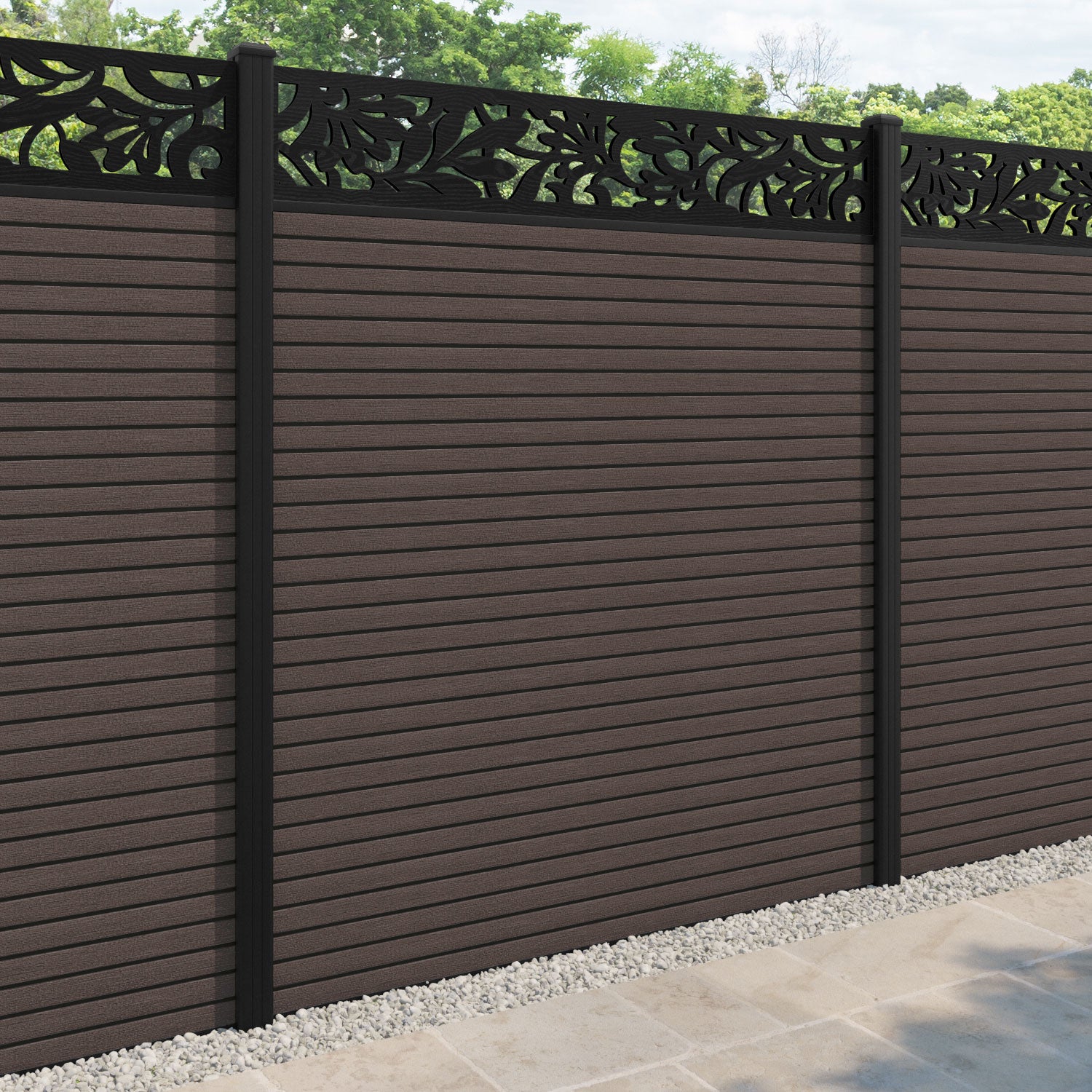 Hudson Heritage Fence Panel - Mid Brown - with our aluminium posts
