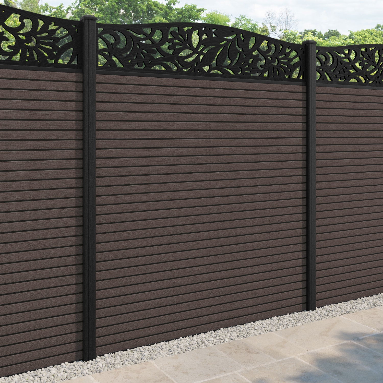 Hudson Heritage Curved Top Fence Panel - Mid Brown - with our composite posts