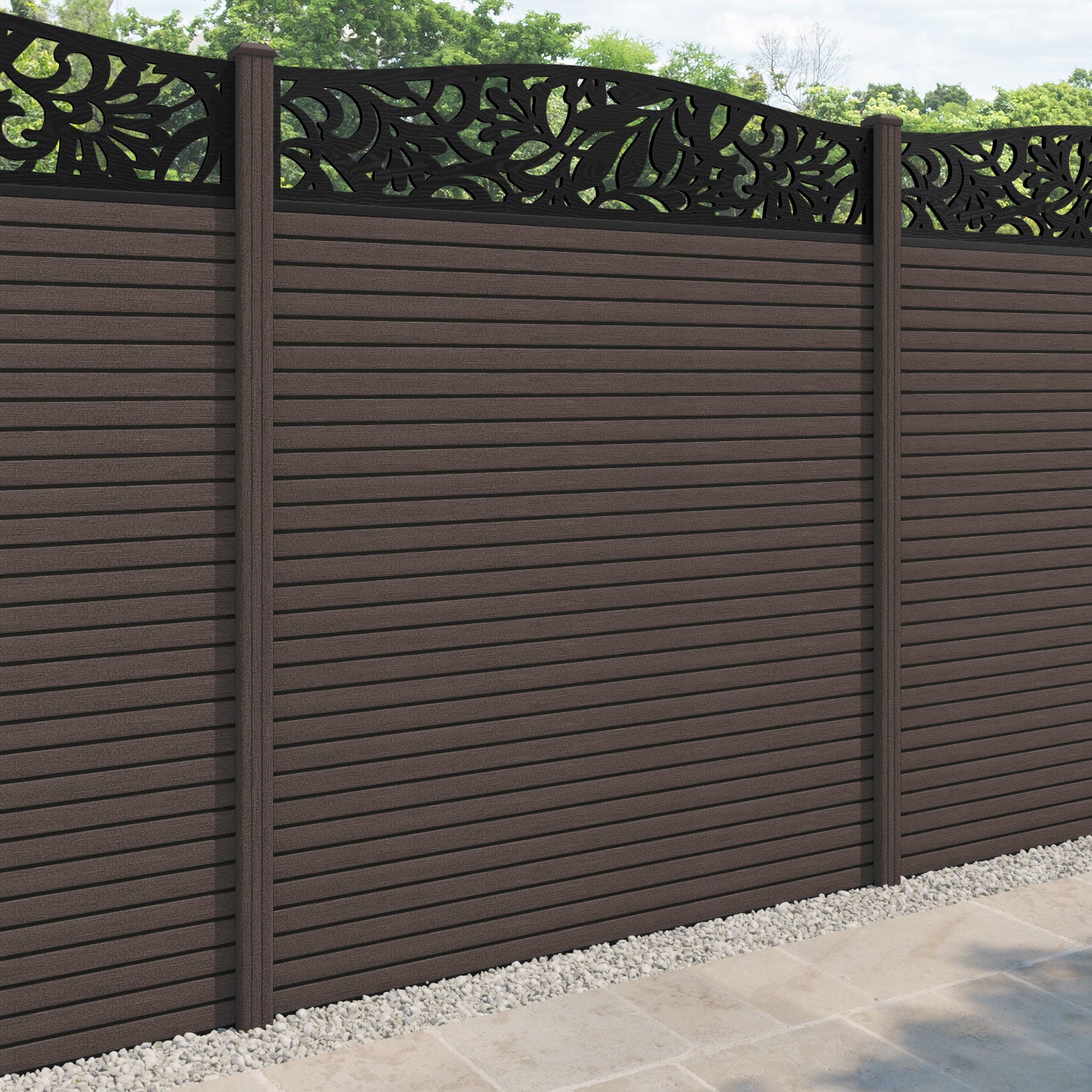 Hudson Heritage Curved Top Fence Panel - Mid Brown - with our composite posts