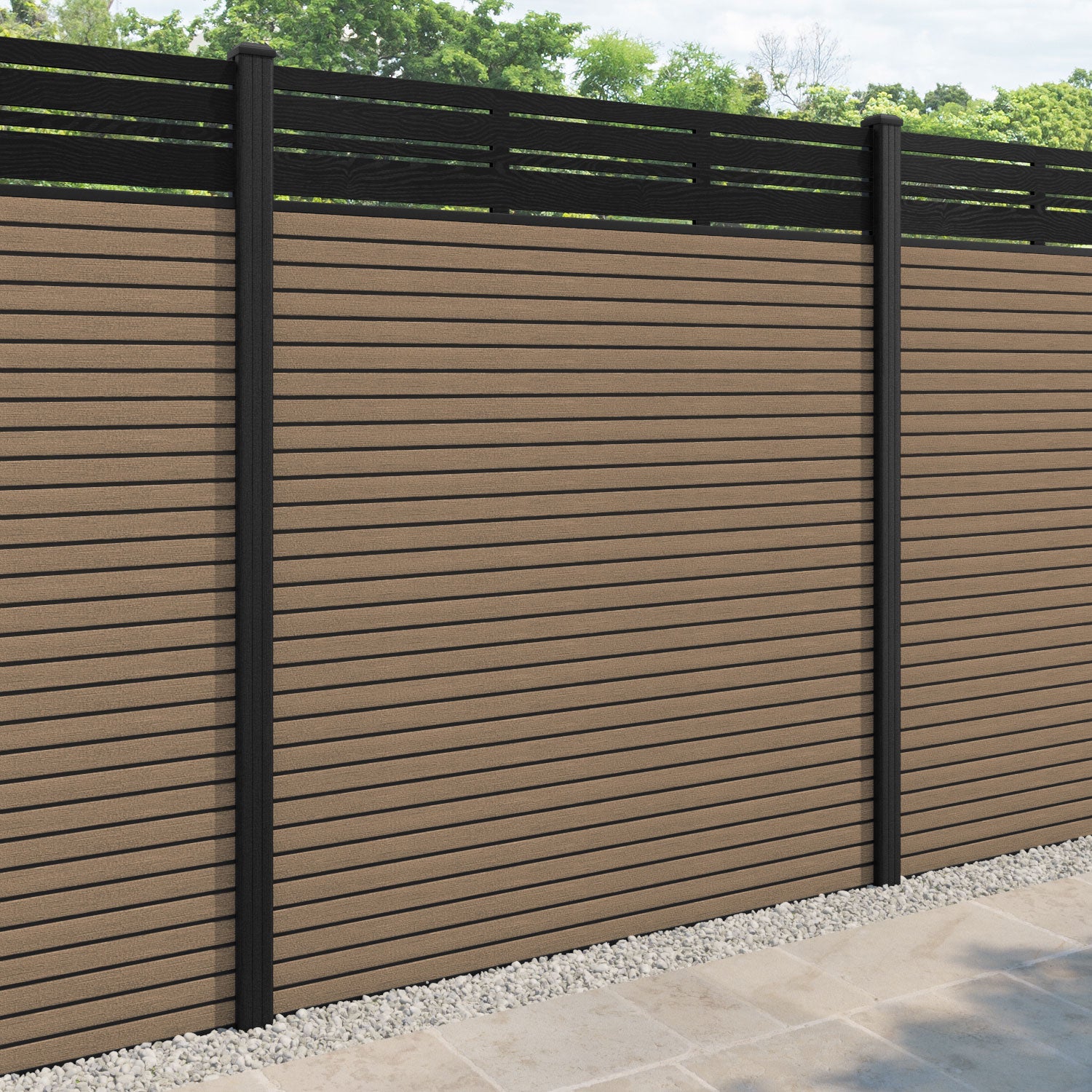 Hudson Linea Fence Panel - Teak - with our composite posts