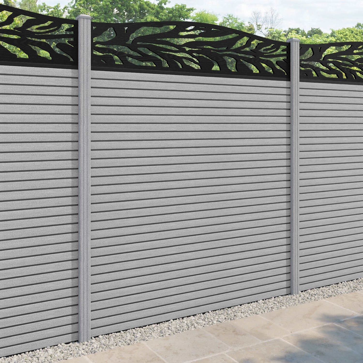 Hudson Malawi Curved Top Fence Panel - Light Grey - with our composite posts