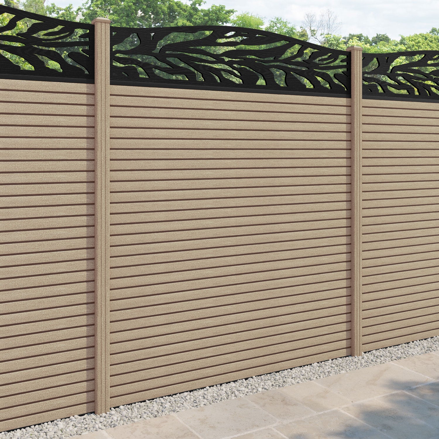 Hudson Malawi Curved Top Fence Panel - Light Oak - with our composite posts
