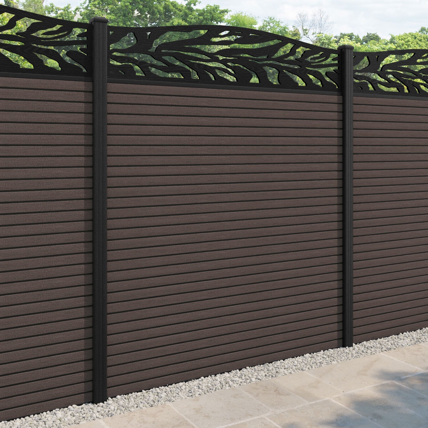 Hudson Malawi Curved Top Fence Panel - Mid Brown - with our composite posts