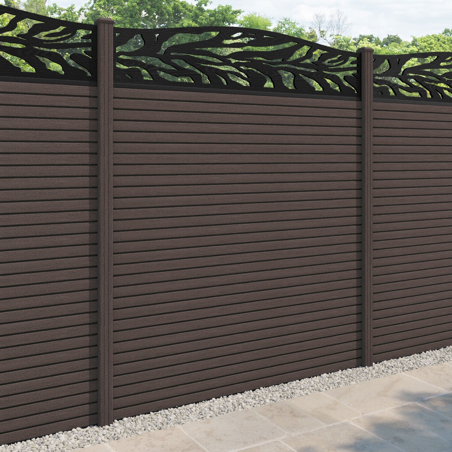 Hudson Malawi Curved Top Fence Panel - Mid Brown - with our composite posts