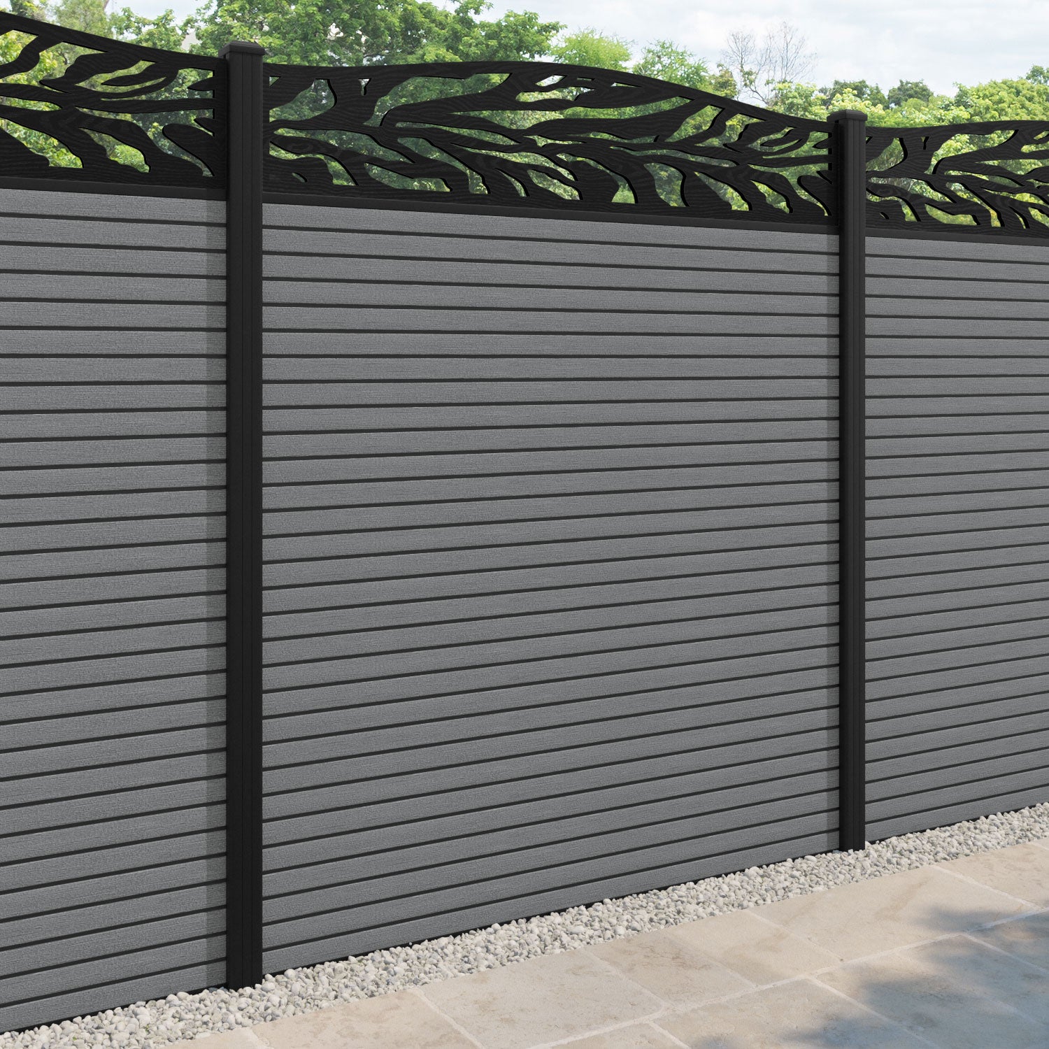 Hudson Malawi Curved Top Fence Panel - Mid Grey - with our aluminium posts
