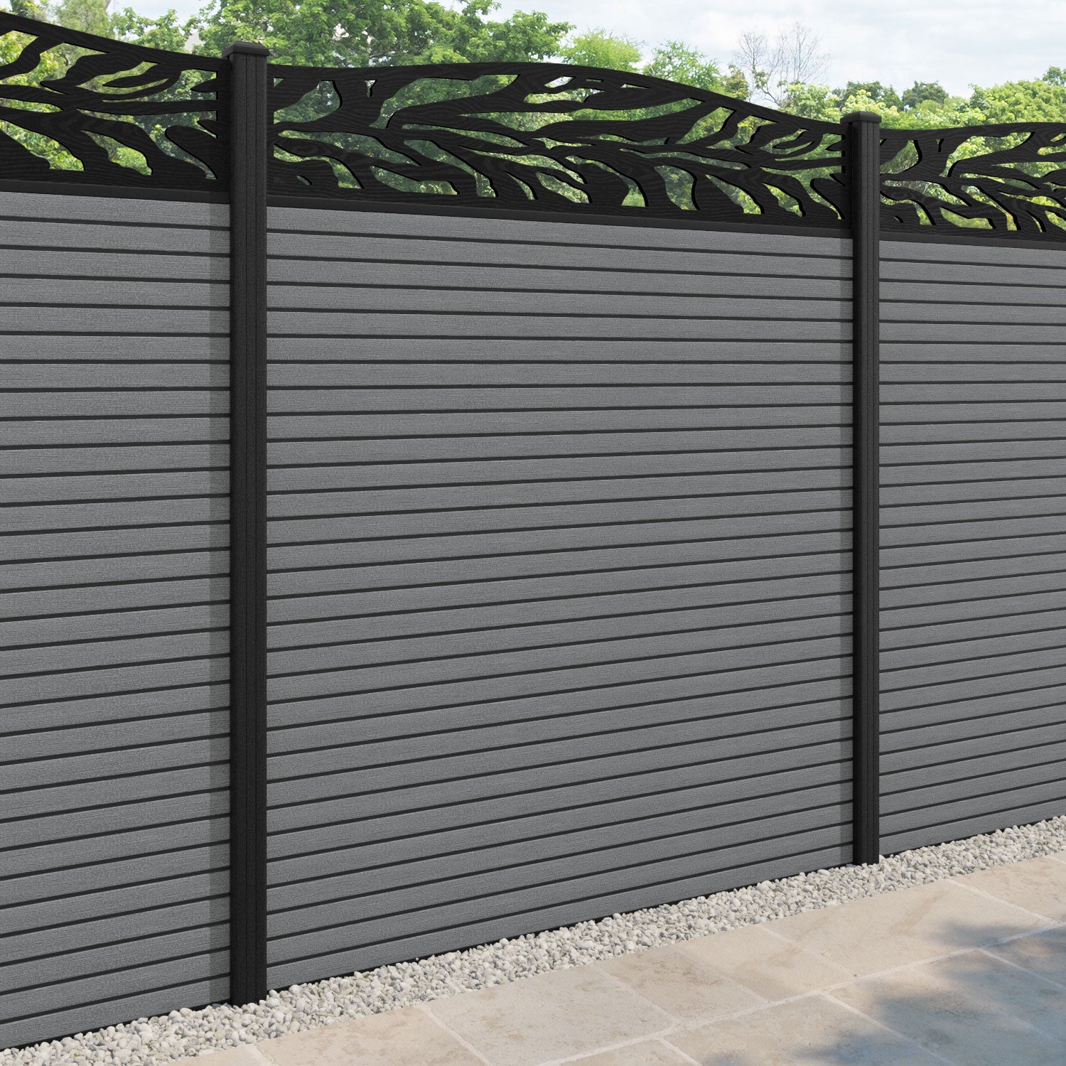 Hudson Malawi Curved Top Fence Panel - Mid Grey - with our composite posts