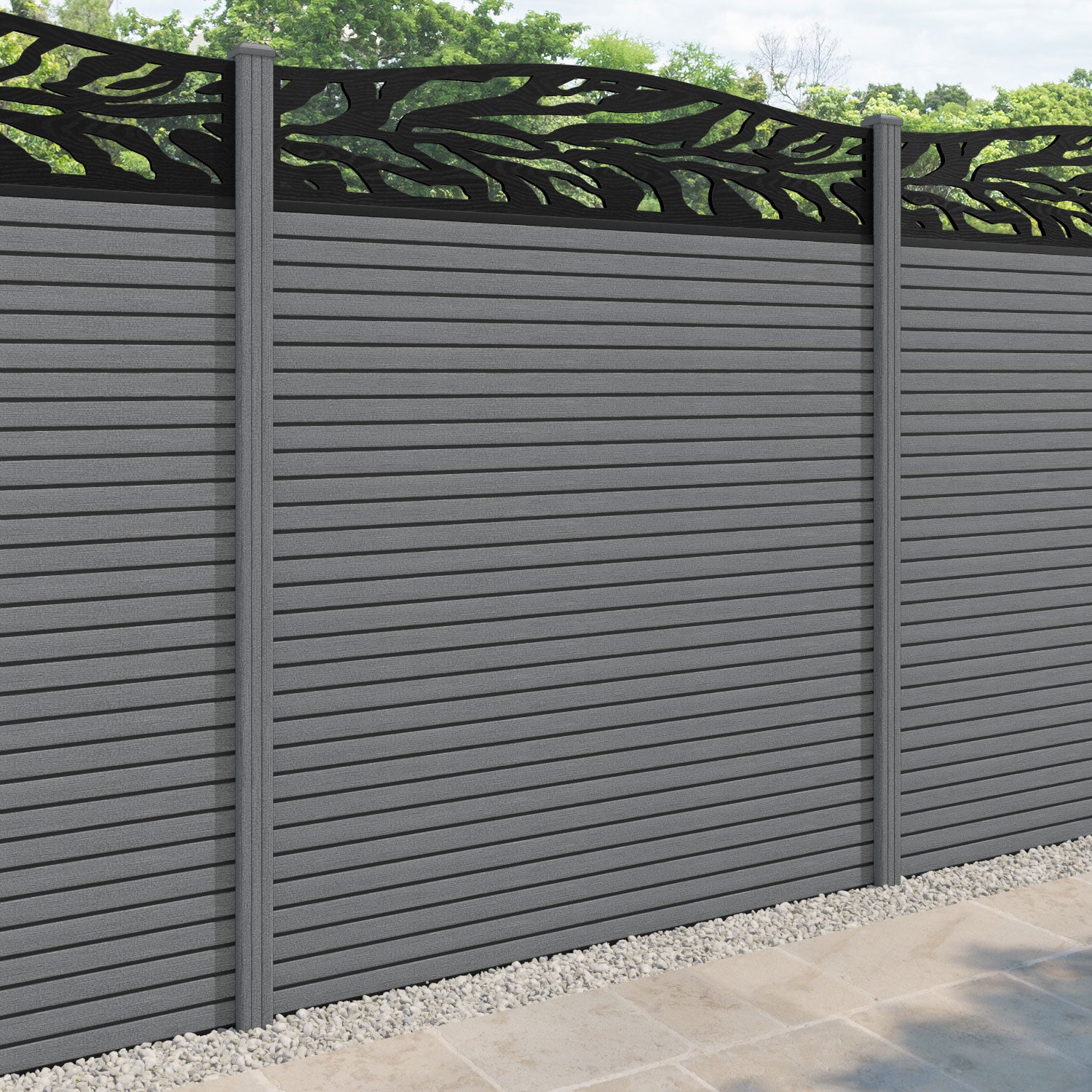 Hudson Malawi Curved Top Fence Panel - Mid Grey - with our composite posts