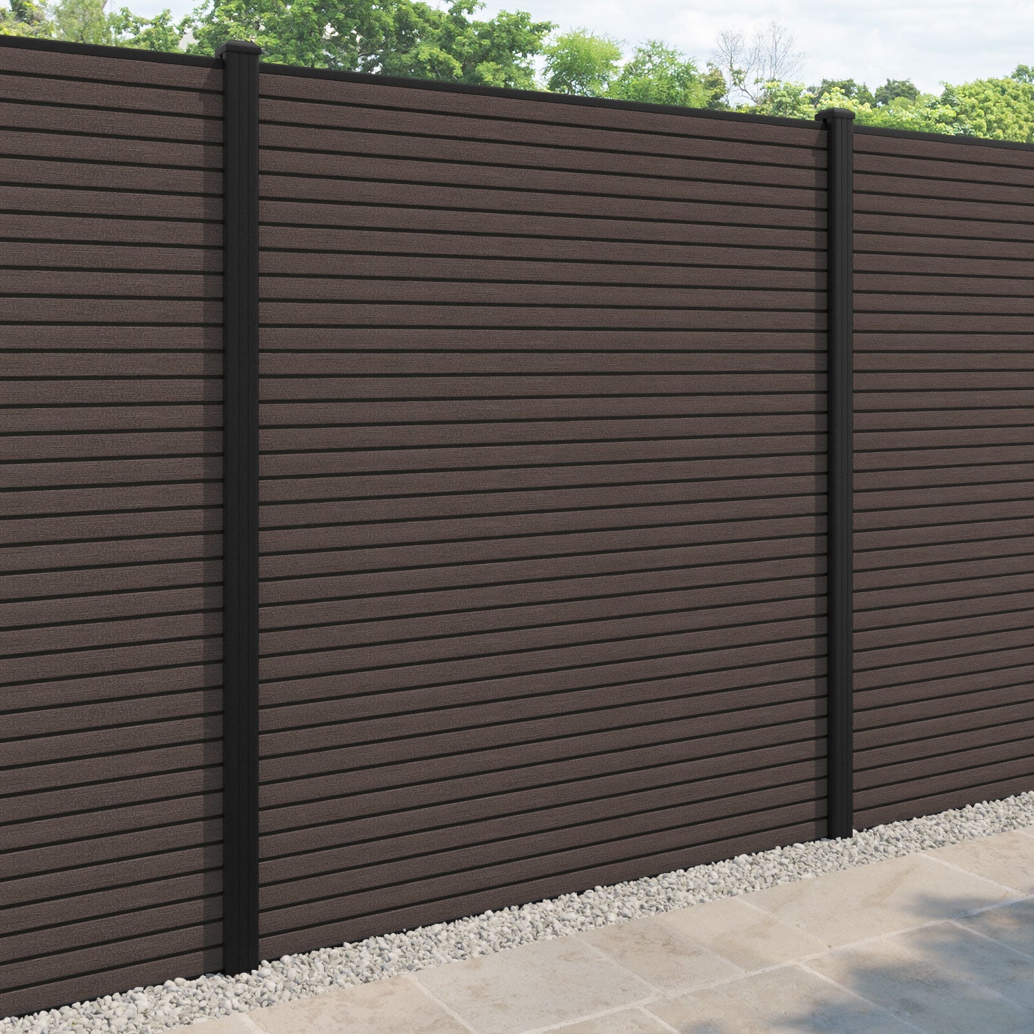 Hudson Fence Panel - Mid Brown - with our aluminium posts