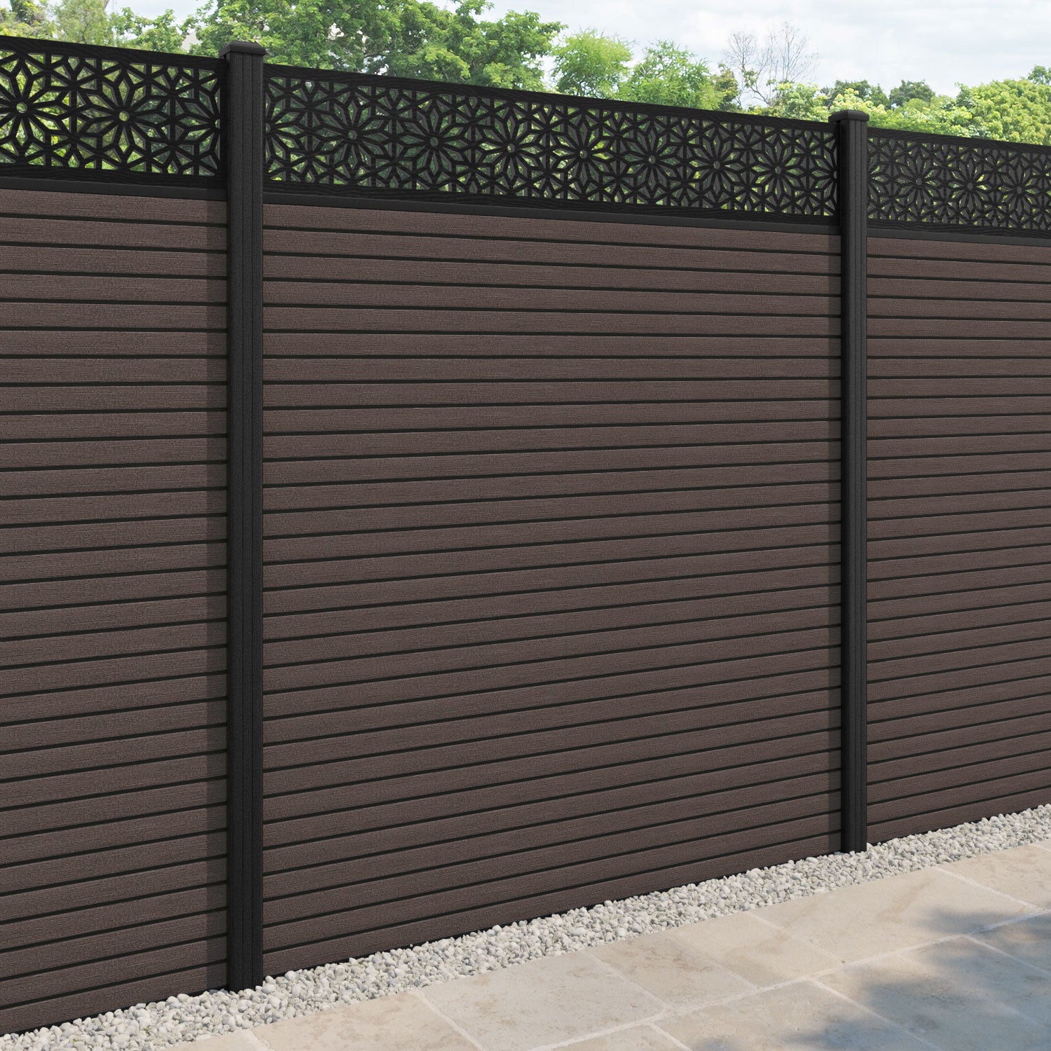 Hudson Narwa Fence Panel - Mid Brown - with our composite posts