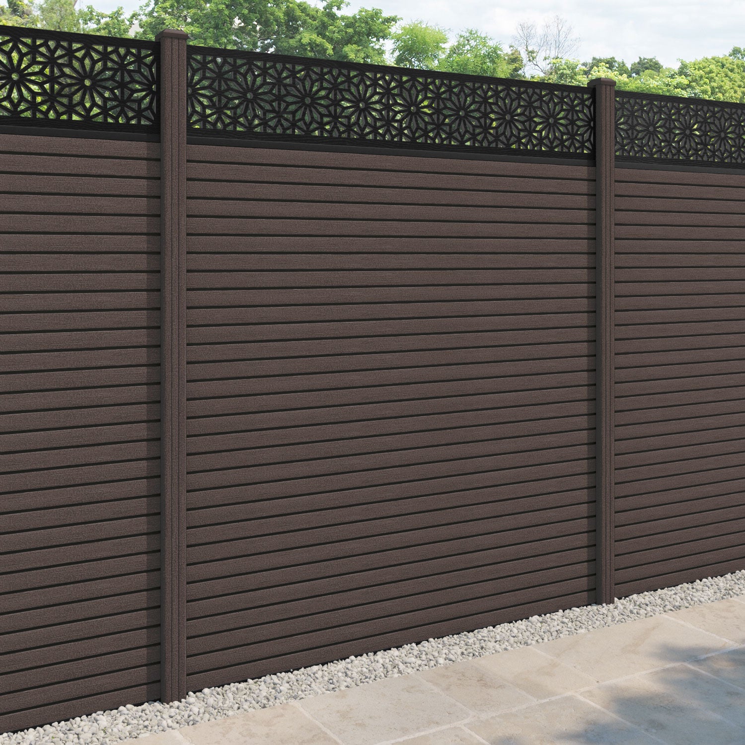 Hudson Narwa Fence Panel - Mid Brown - with our composite posts
