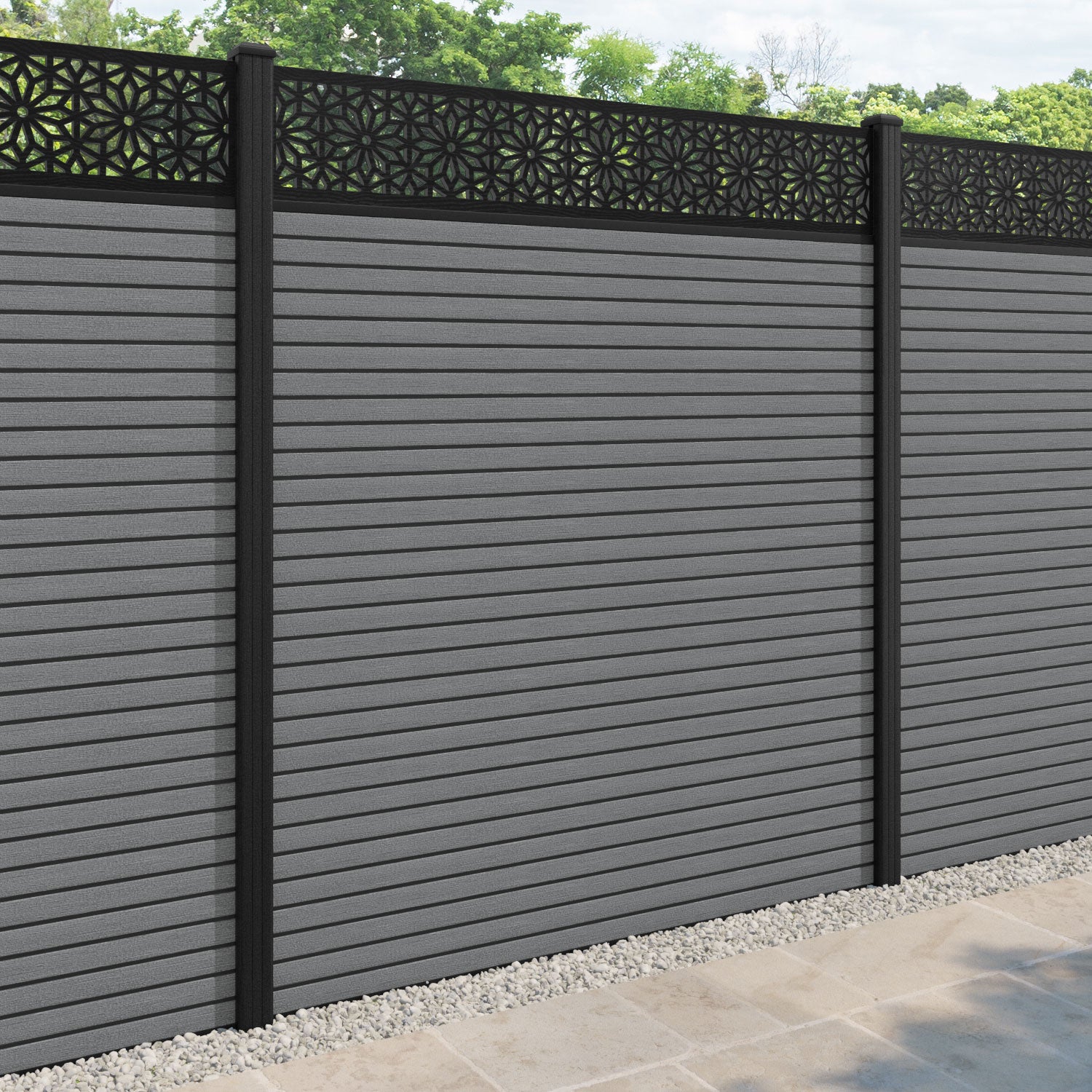 Hudson Narwa Fence Panel - Mid Grey - with our composite posts