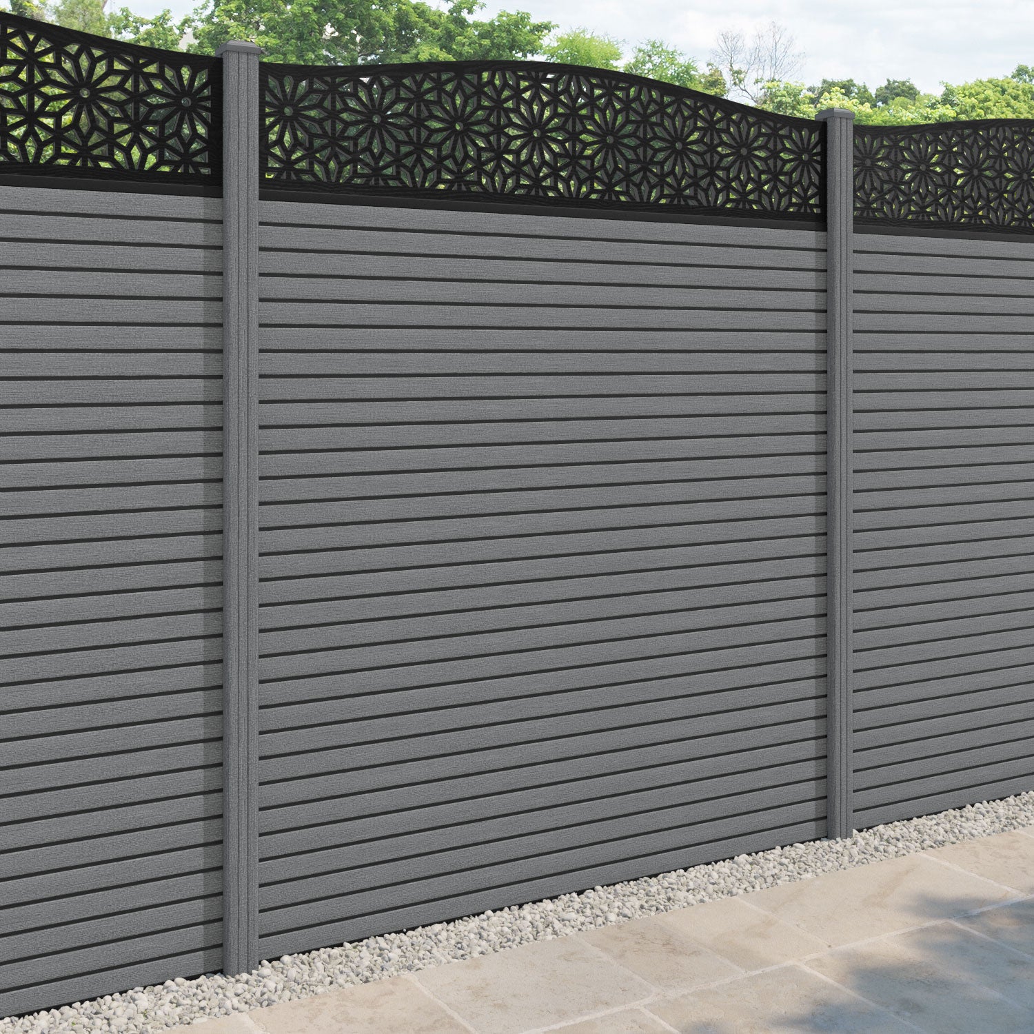 Hudson Narwa Curved Top Fence Panel - Mid Grey - with our composite posts