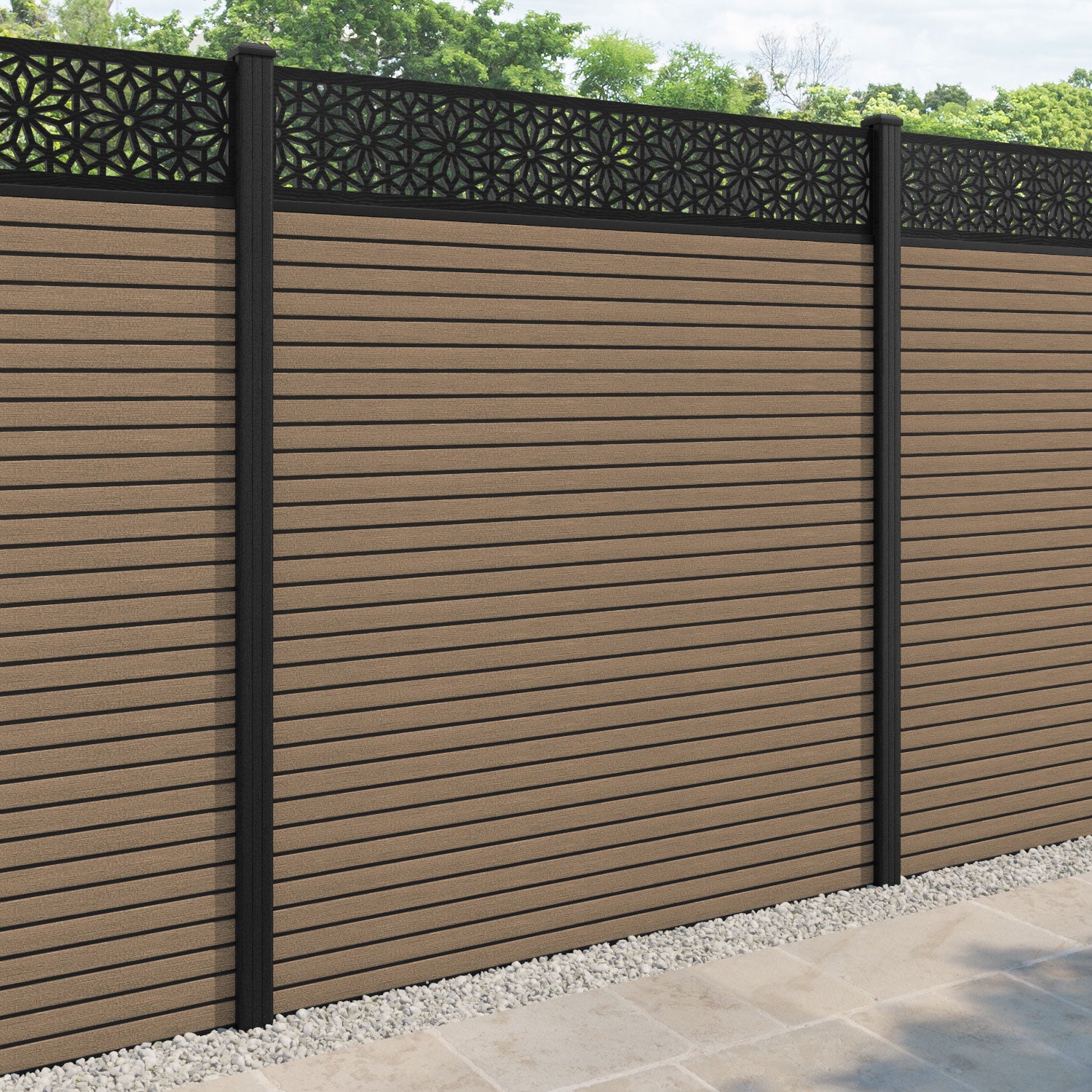 Hudson Narwa Fence Panel - Teak - with our composite posts