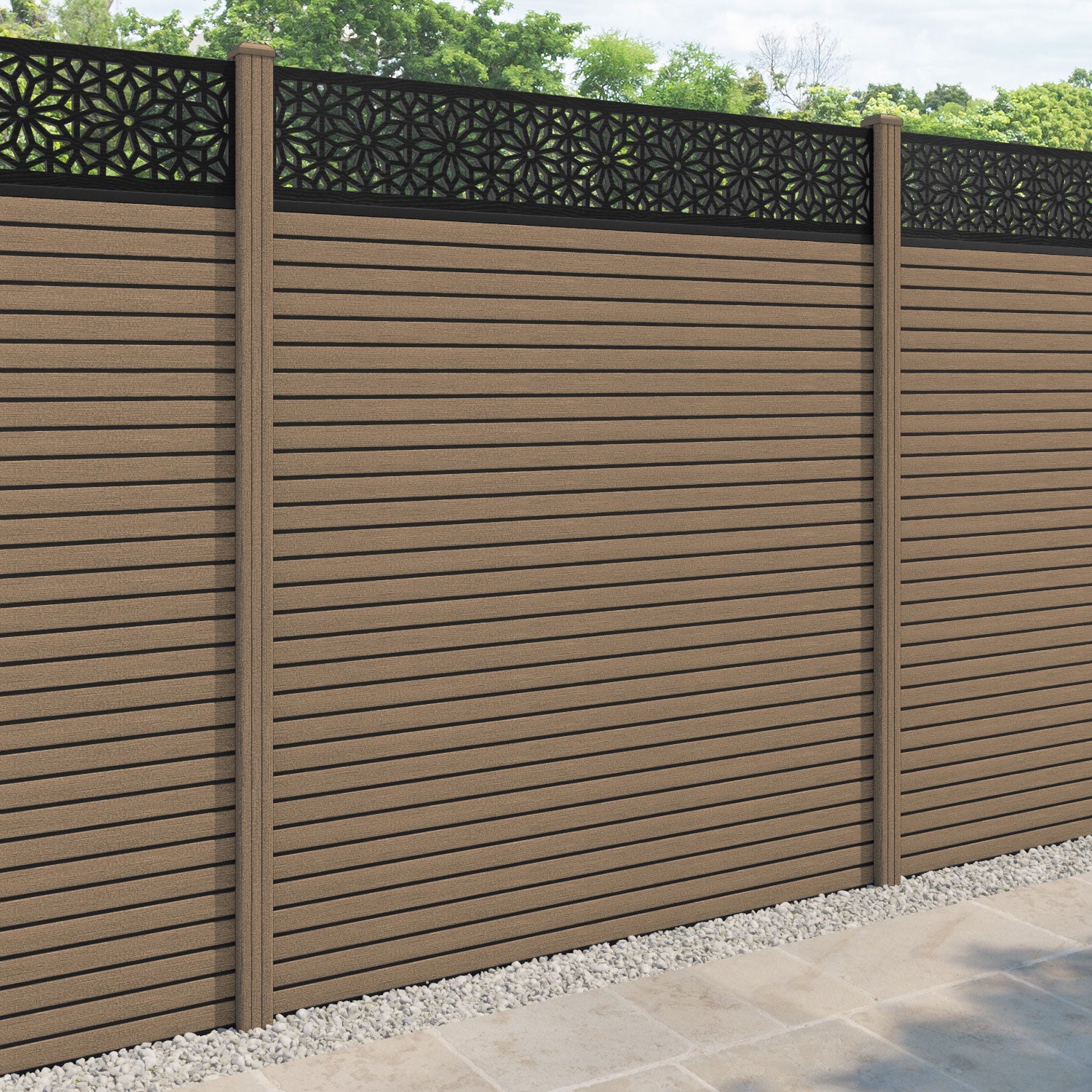 Hudson Narwa Fence Panel - Teak - with our composite posts