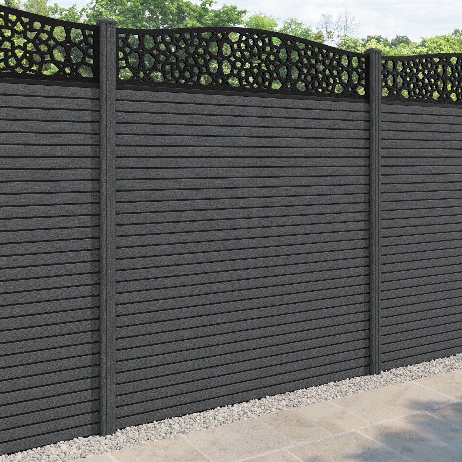 Hudson Nazira Curved Top Fence Panel - Dark Grey - with our composite posts