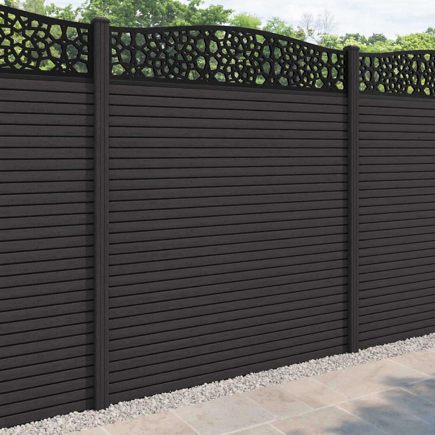 Hudson Nazira Curved Top Fence Panel - Dark Oak - with our composite posts