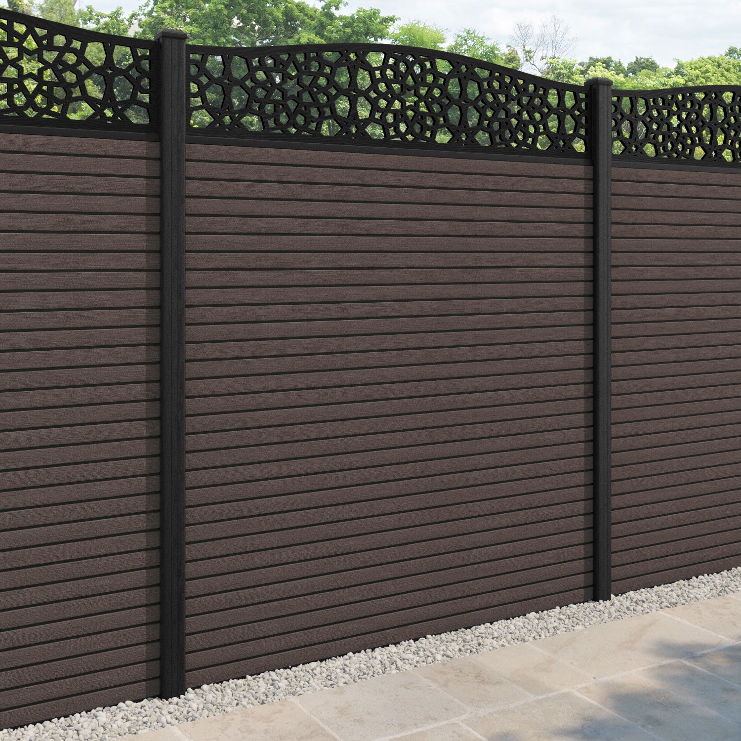 Hudson Nazira Curved Top Fence Panel - Mid Brown - with our composite posts
