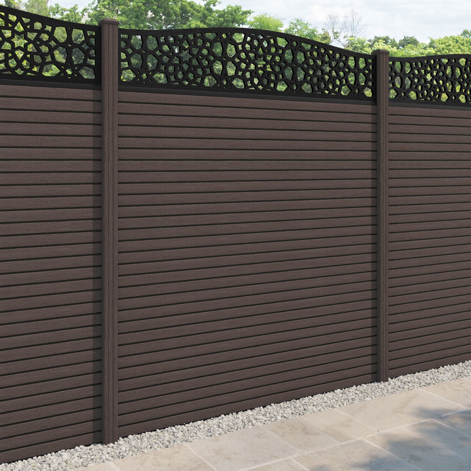 Hudson Nazira Curved Top Fence Panel - Mid Brown - with our composite posts