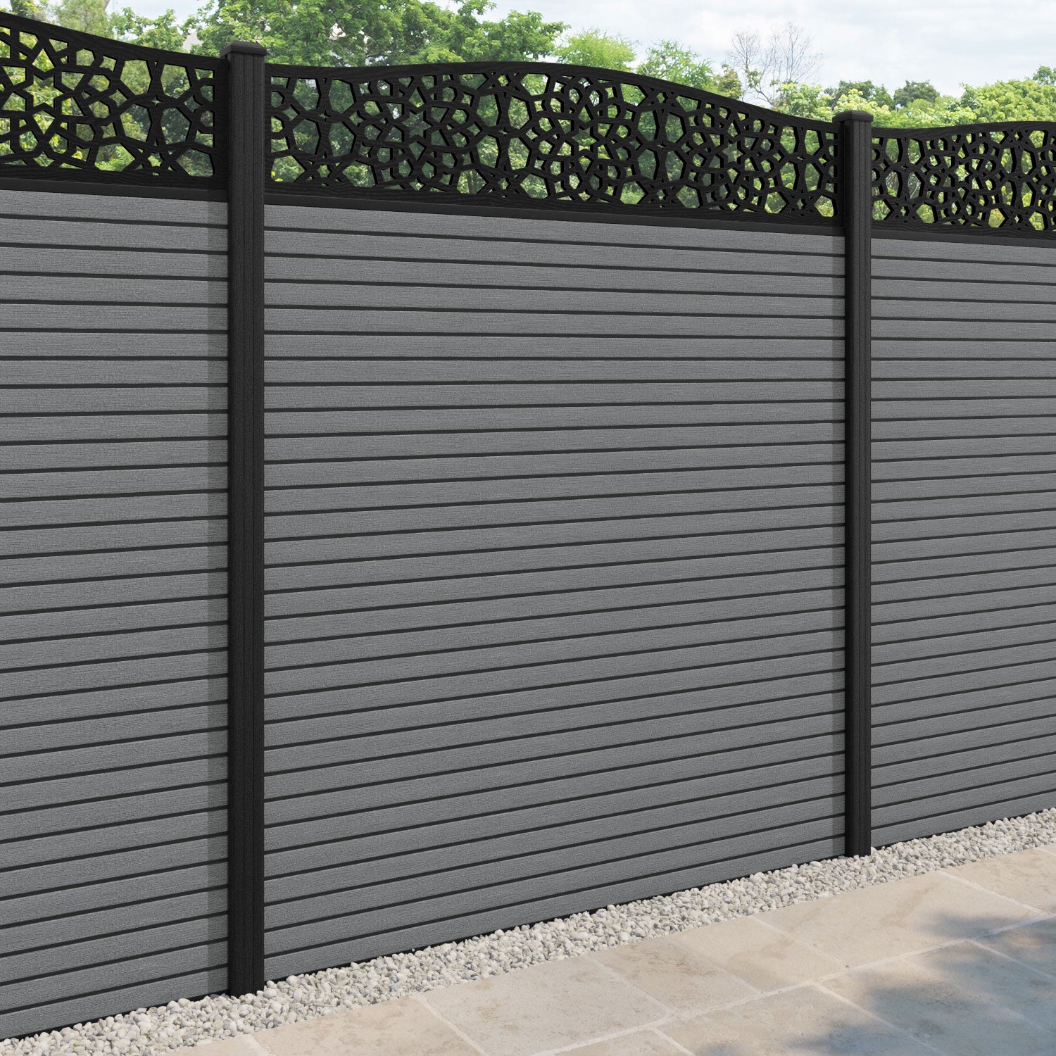 Hudson Nazira Curved Top Fence Panel - Mid Grey - with our composite posts