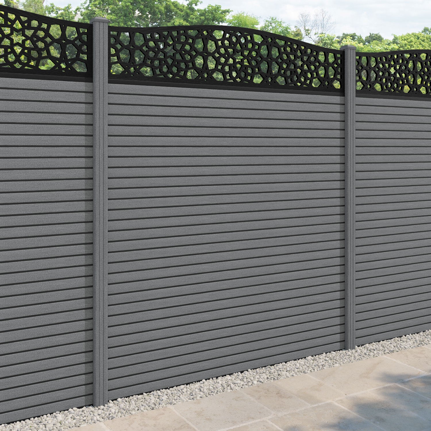 Hudson Nazira Curved Top Fence Panel - Mid Grey - with our composite posts