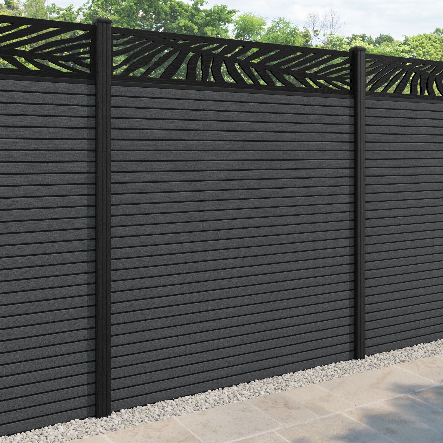 Hudson Palm Fence Panel - Dark Grey - with our composite posts