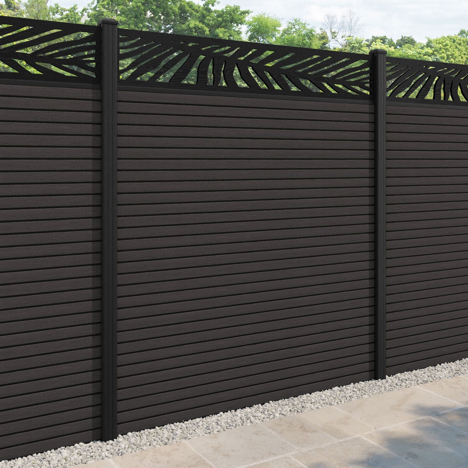 Hudson Palm Fence Panel - Dark Oak - with our composite posts