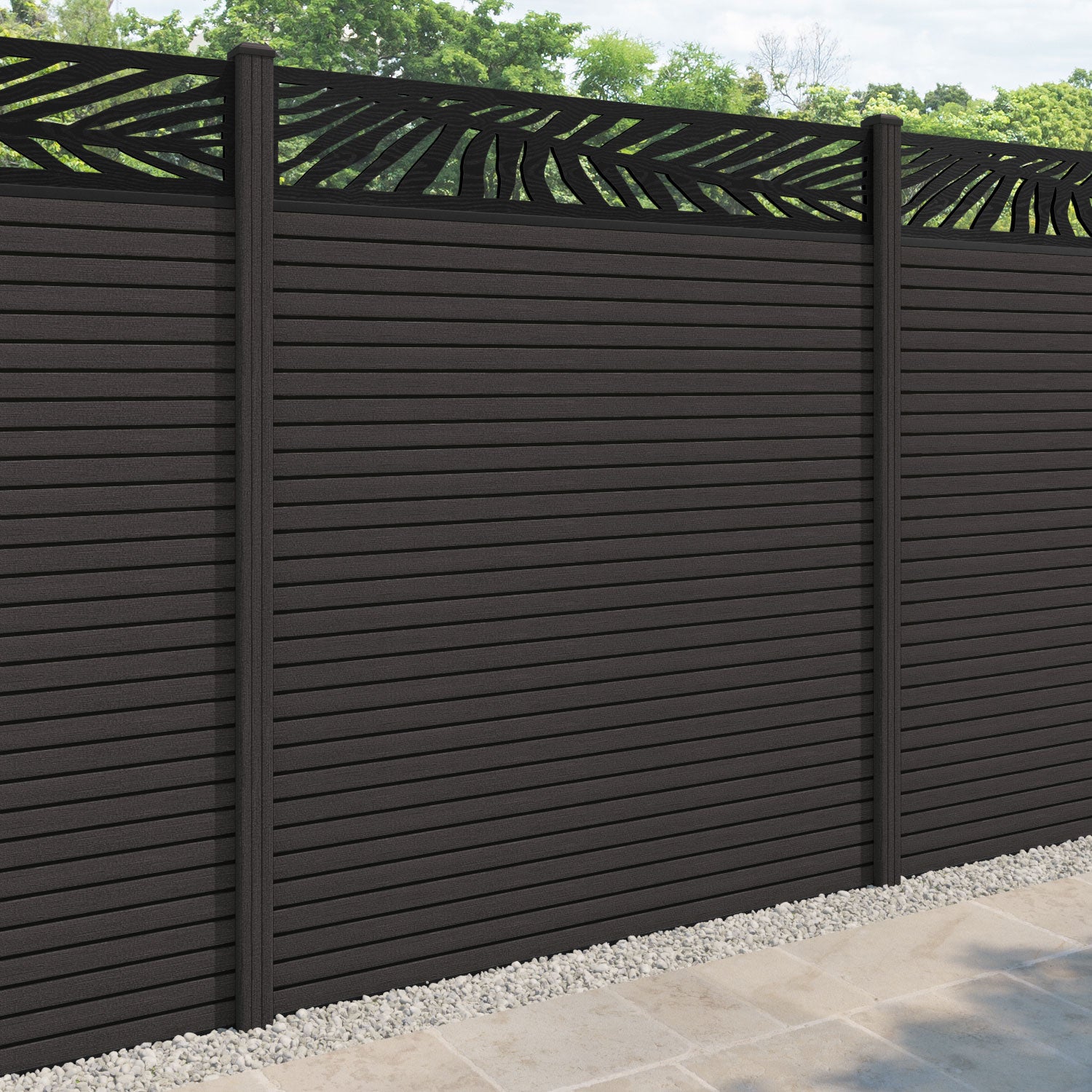 Hudson Palm Fence Panel - Dark Oak - with our composite posts