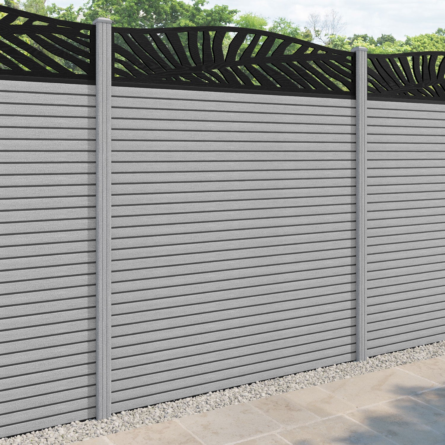 Hudson Palm Curved Top Fence Panel - Light Grey - with our composite posts