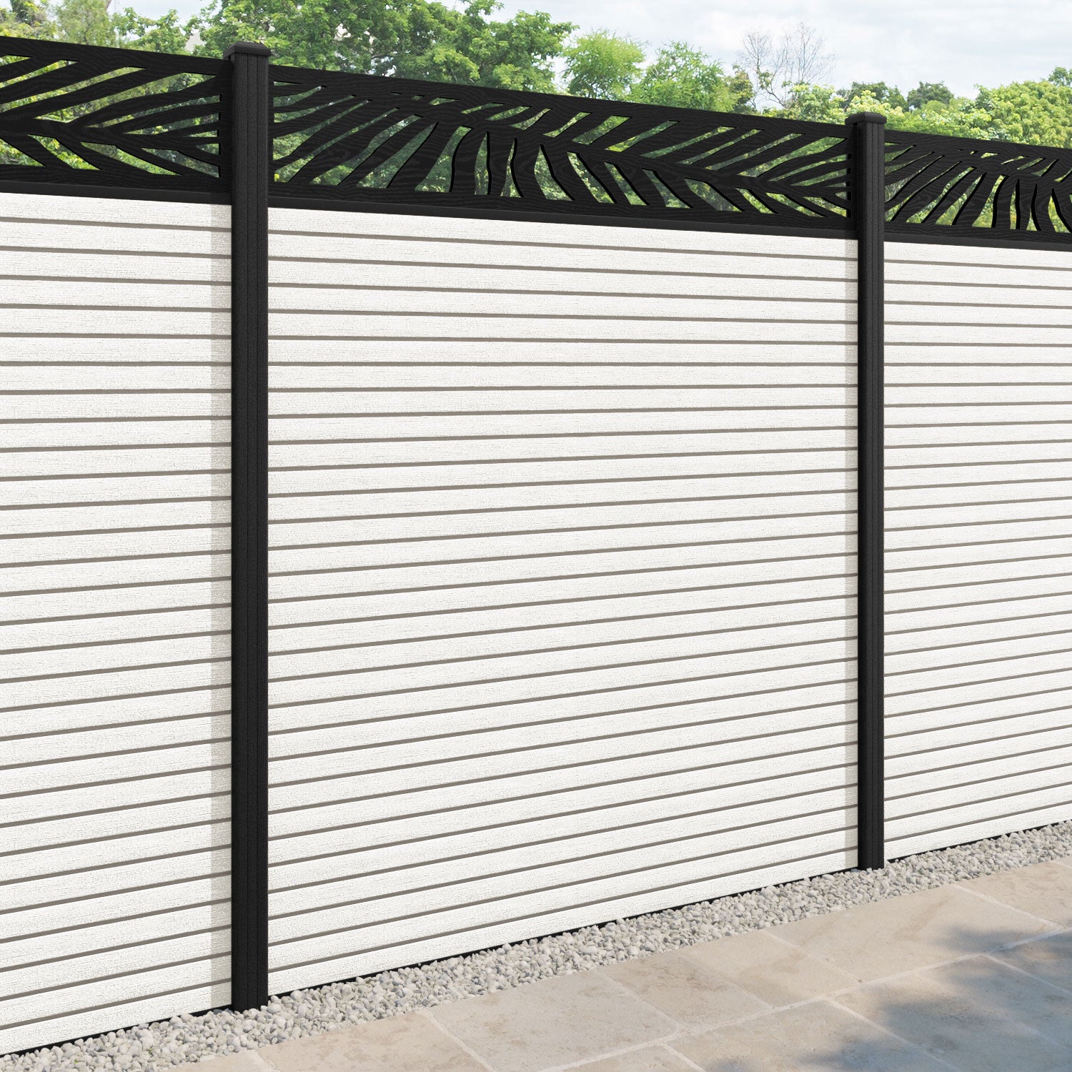 Hudson Palm Fence Panel - Light Stone - with our composite posts