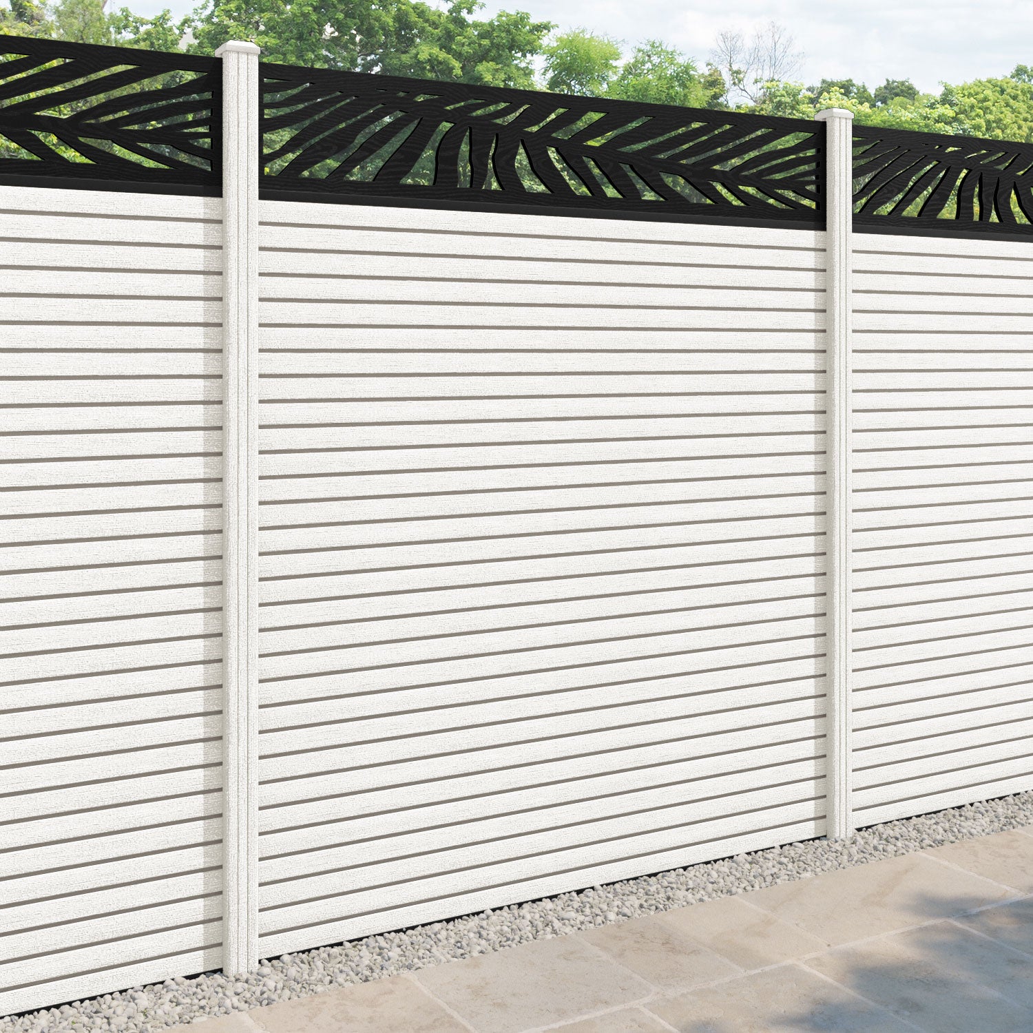 Hudson Palm Fence Panel - Light Stone - with our composite posts