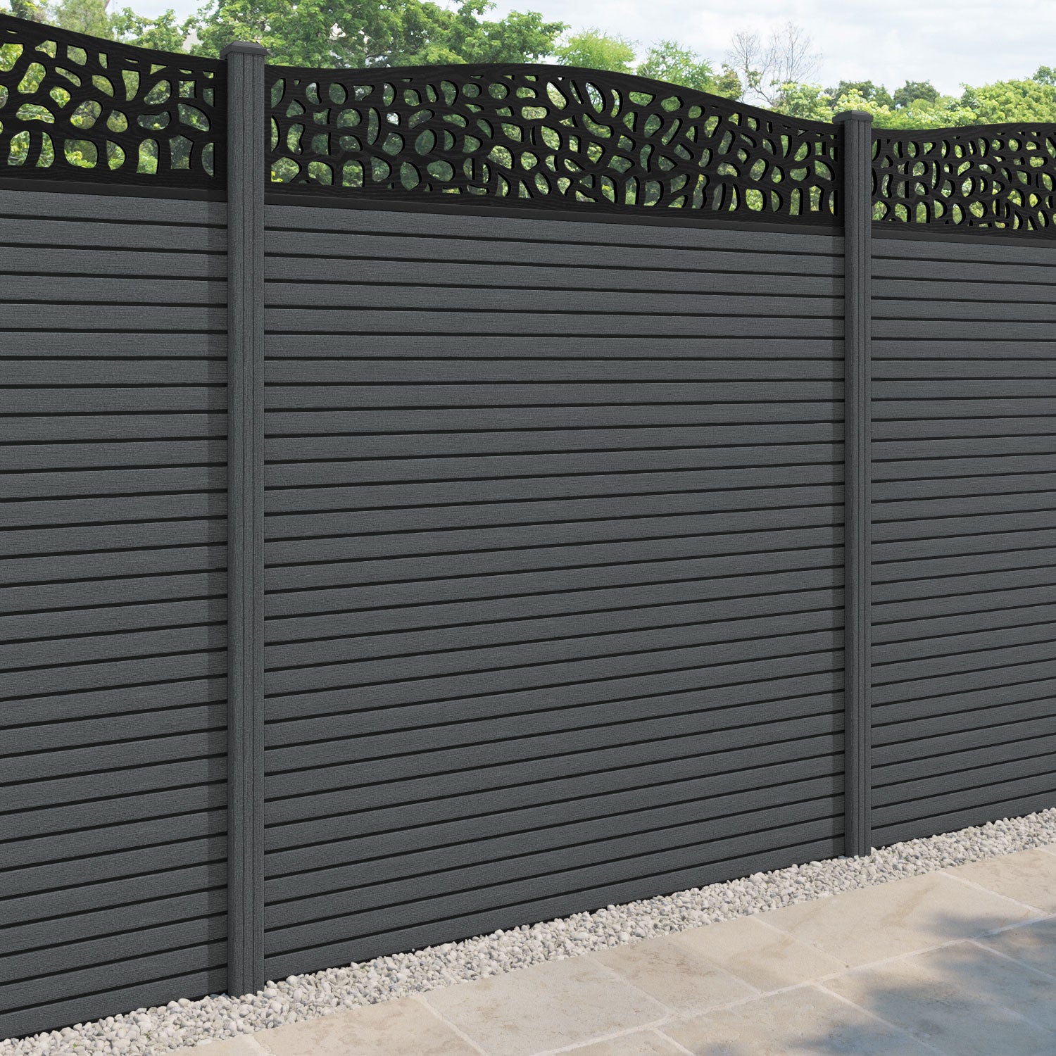 Hudson Pebble Curved Top Fence Panel - Dark Grey - with our composite posts