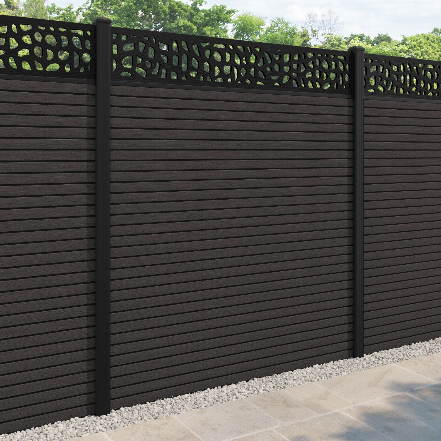 Hudson Pebble Fence Panel - Dark Oak - with our aluminium posts