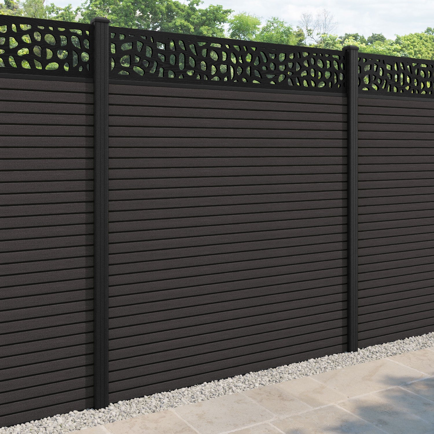 Hudson Pebble Fence Panel - Dark Oak - with our composite posts