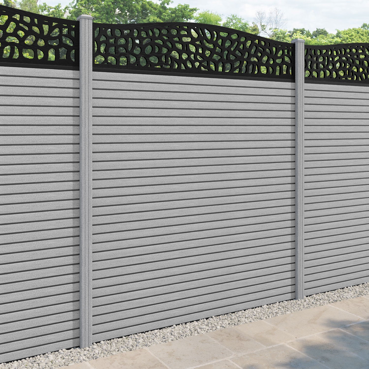 Hudson Pebble Curved Top Fence Panel - Light Grey - with our composite posts