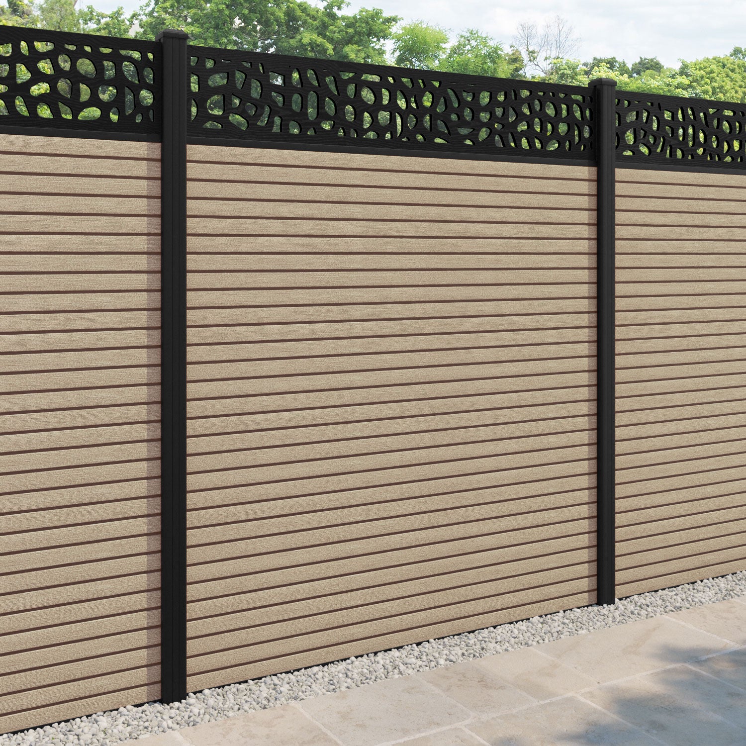 Hudson Pebble Fence Panel - Light Oak - with our aluminium posts