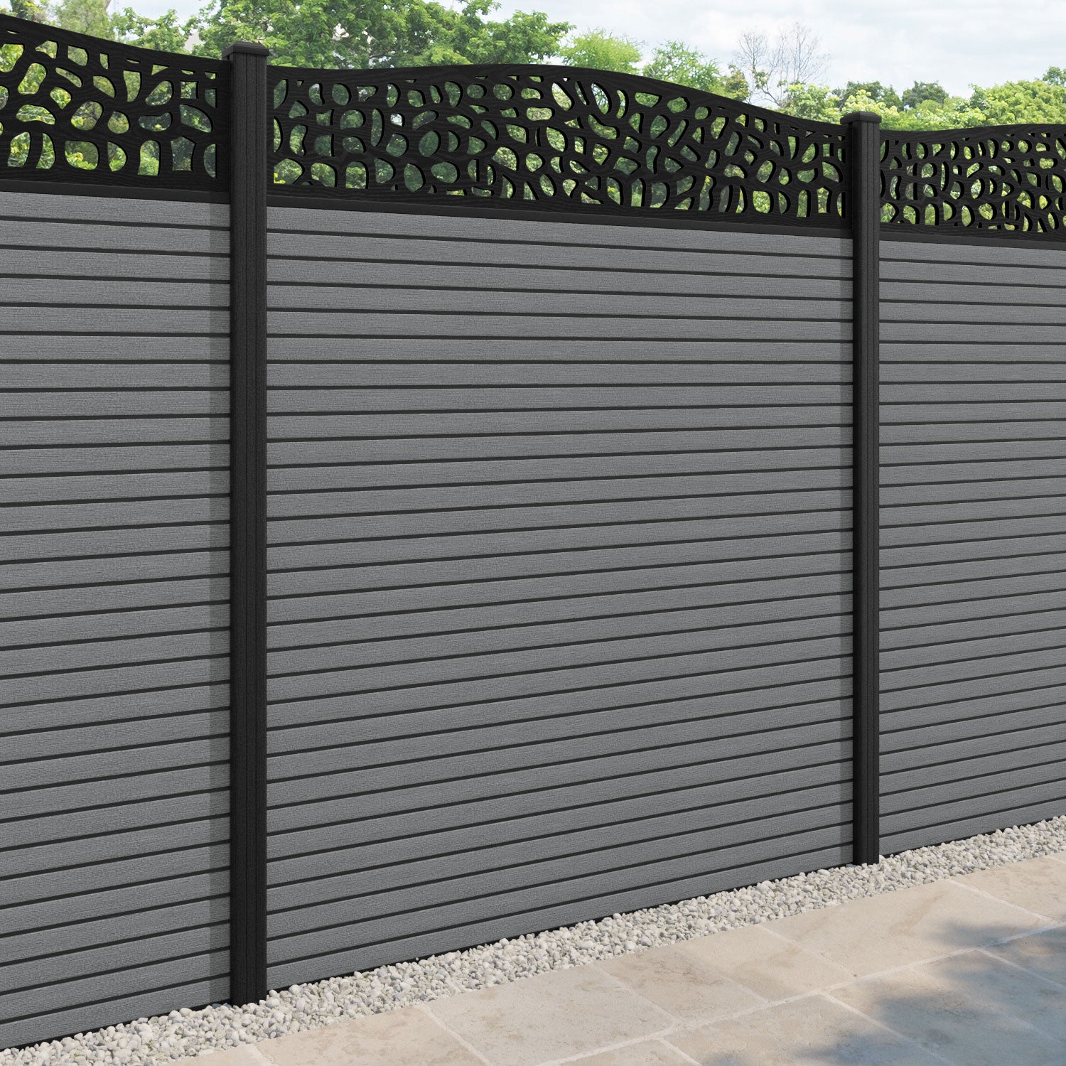 Hudson Pebble Curved Top Fence Panel - Mid Grey - with our composite posts