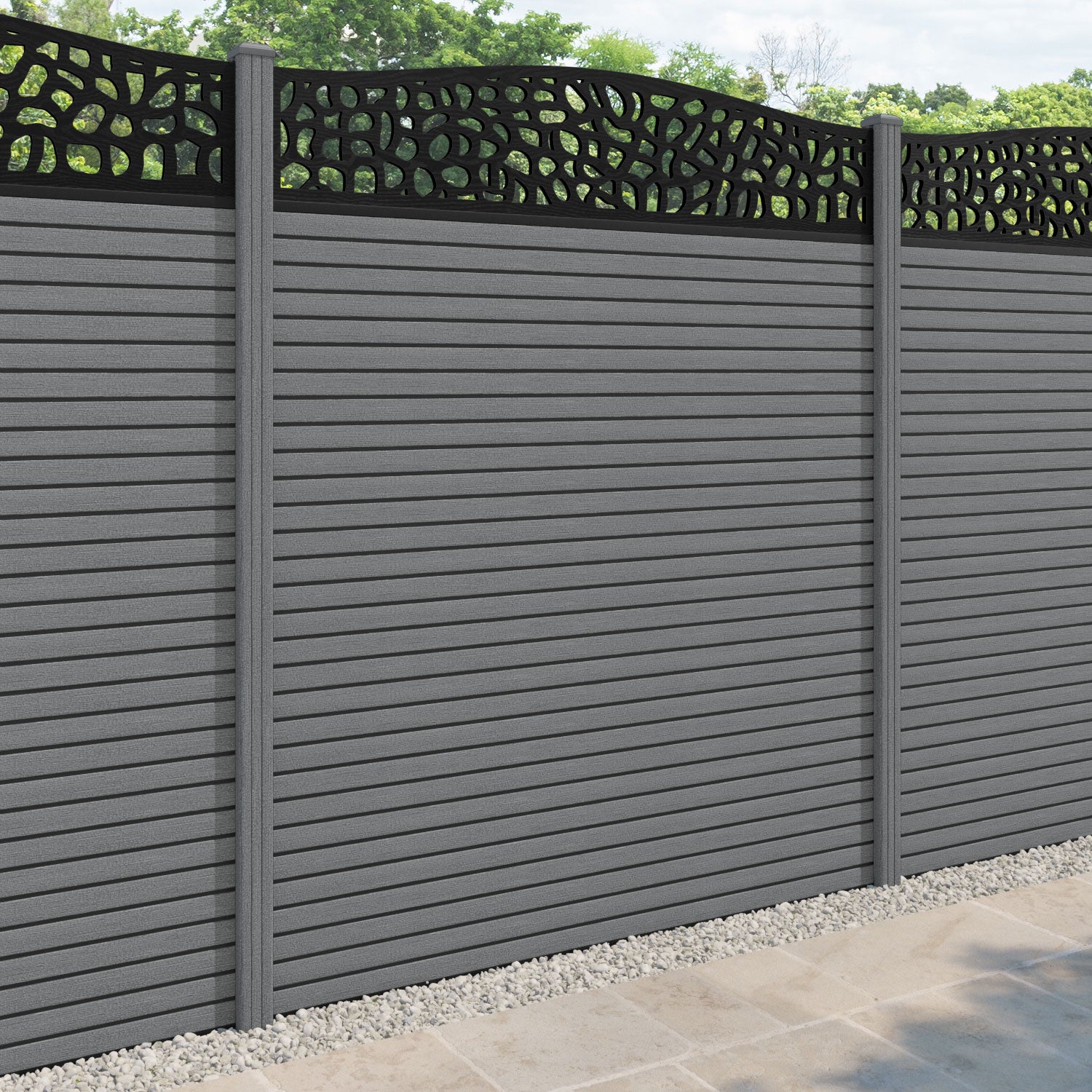Hudson Pebble Curved Top Fence Panel - Mid Grey - with our composite posts