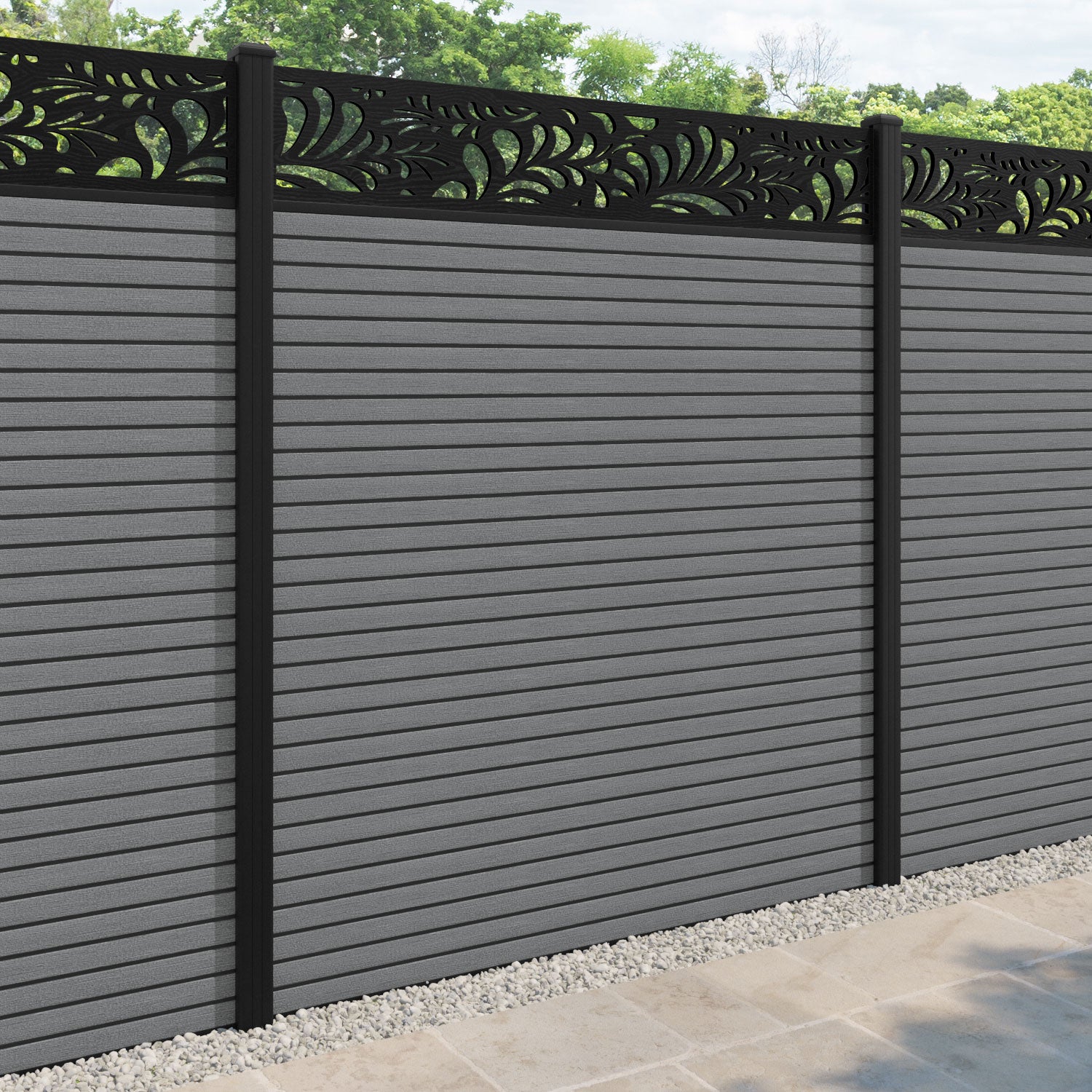 Hudson Petal Fence Panel - Mid Grey - with our aluminium posts