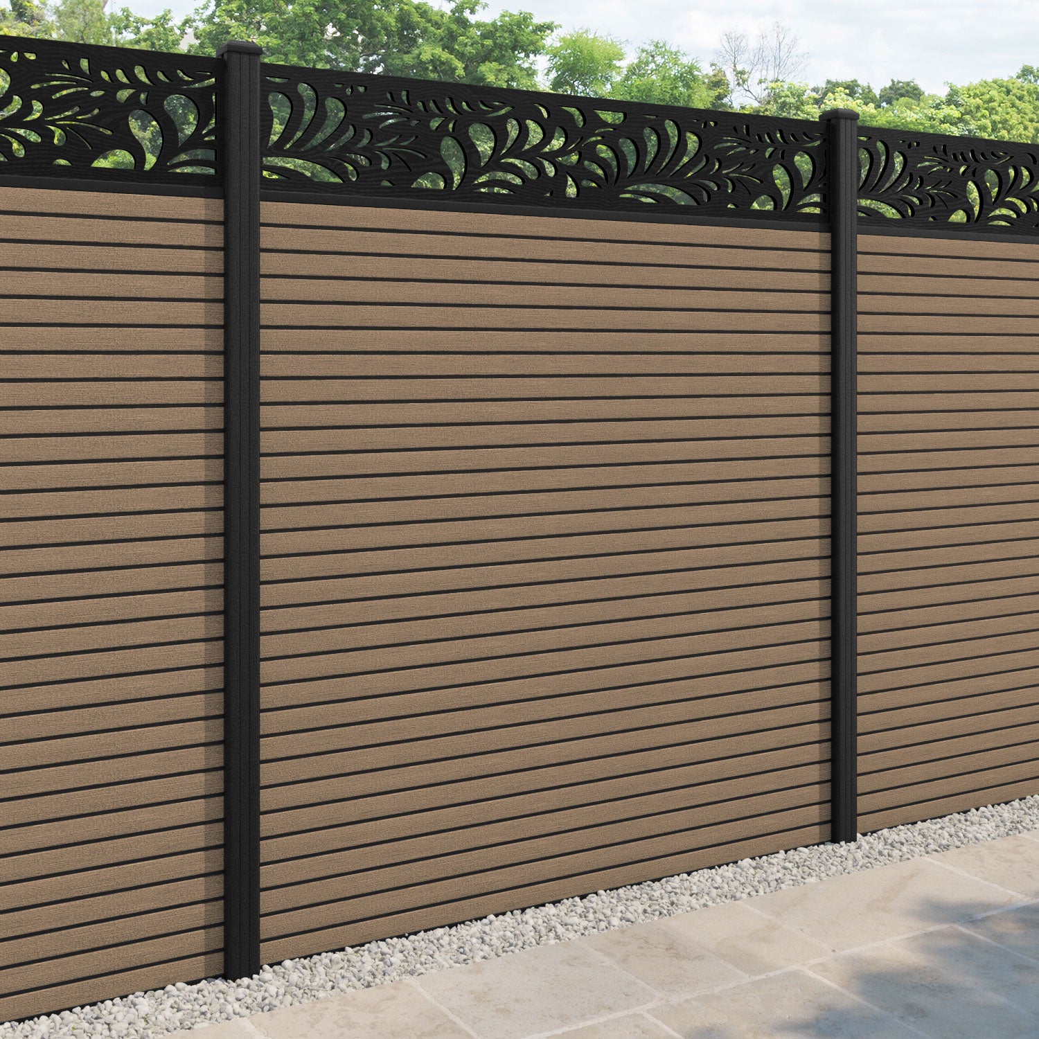 Hudson Petal Fence Panel - Teak - with our composite posts