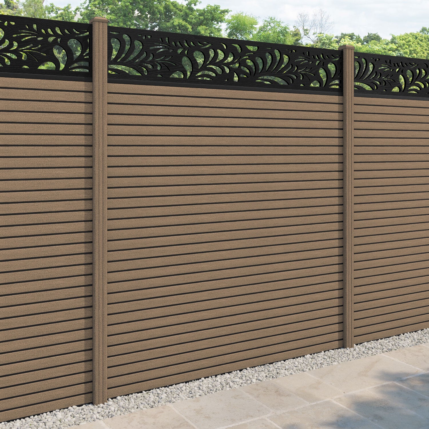 Hudson Petal Fence Panel - Teak - with our composite posts