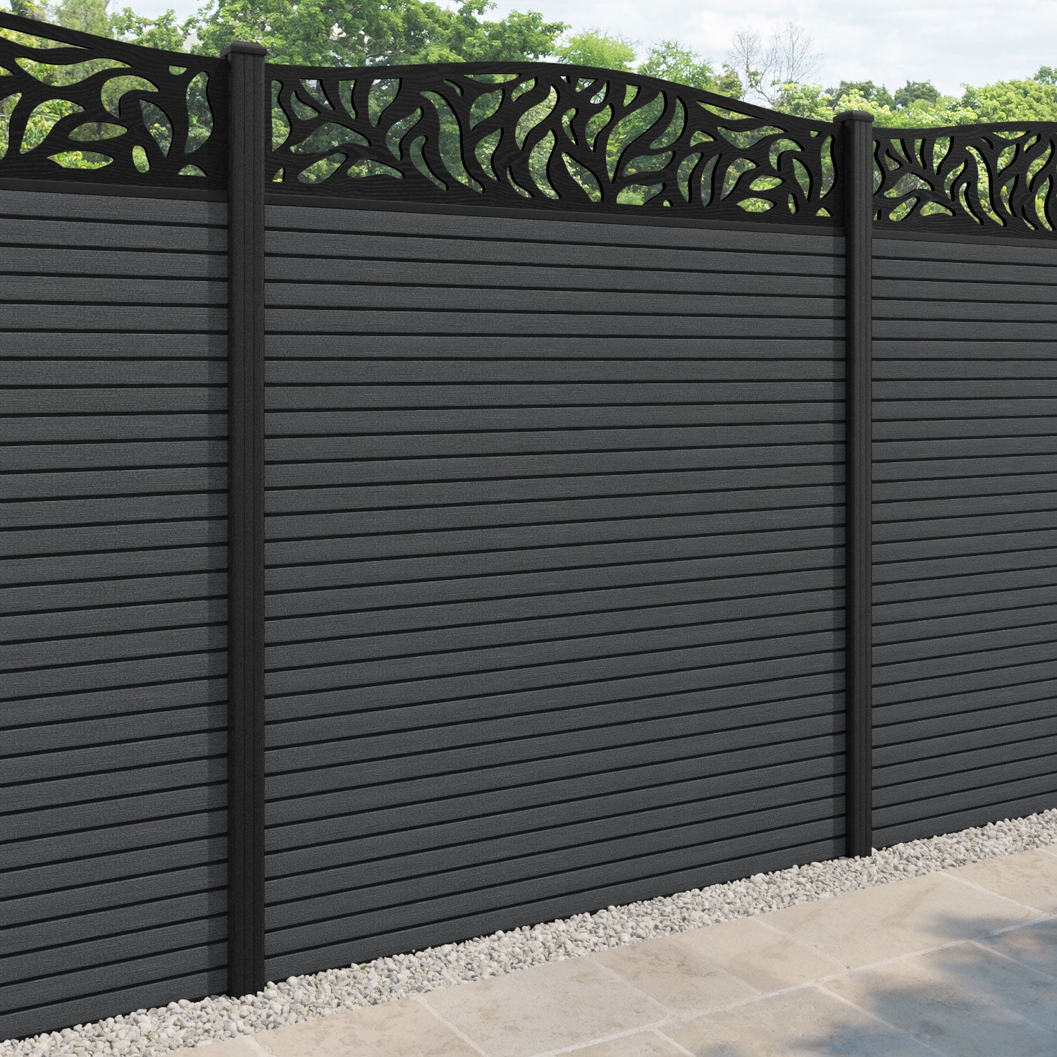 Hudson Plume Curved Top Fence Panel - Dark Grey - with our composite posts