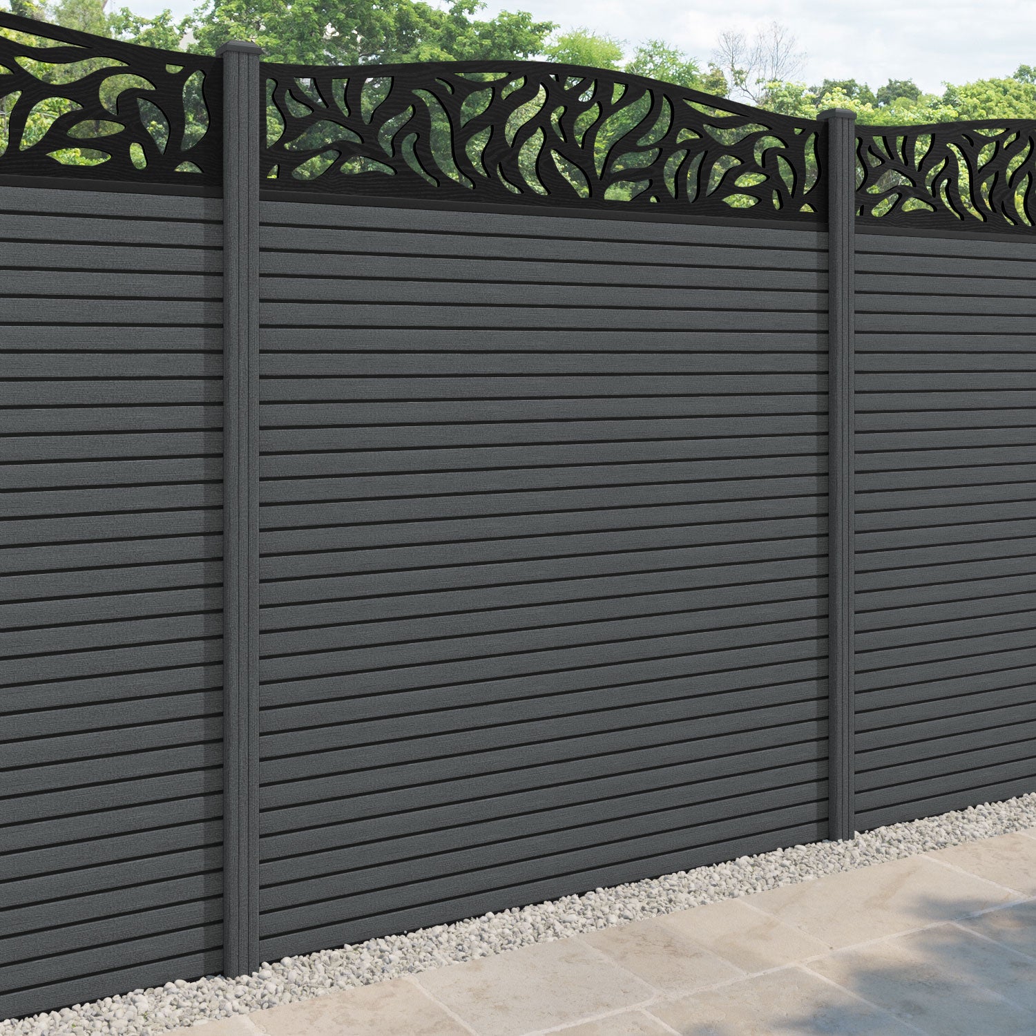 Hudson Plume Curved Top Fence Panel - Dark Grey - with our composite posts